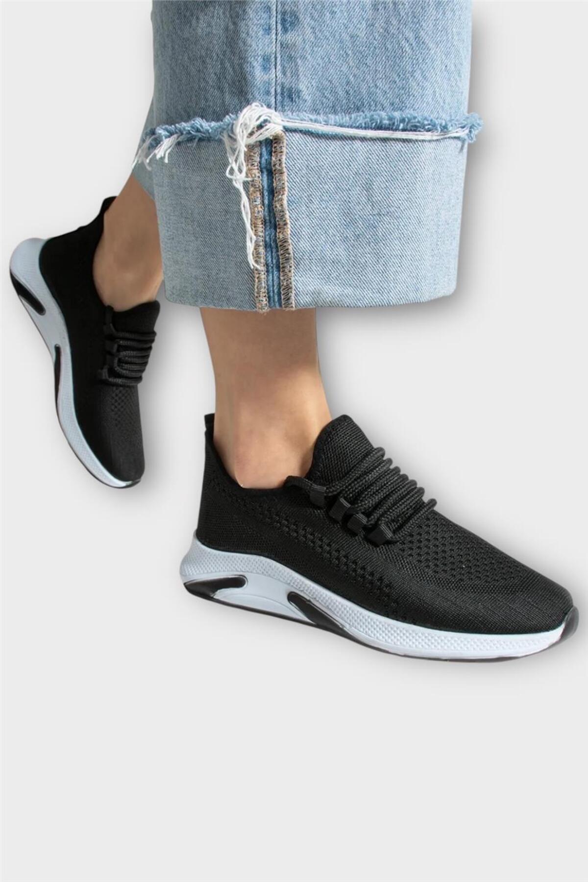 Unisex Yazlık Triko Spor Ayakkabı SİYAH - BEYAZ — مشکی 3322 — تصویر 7 از 7