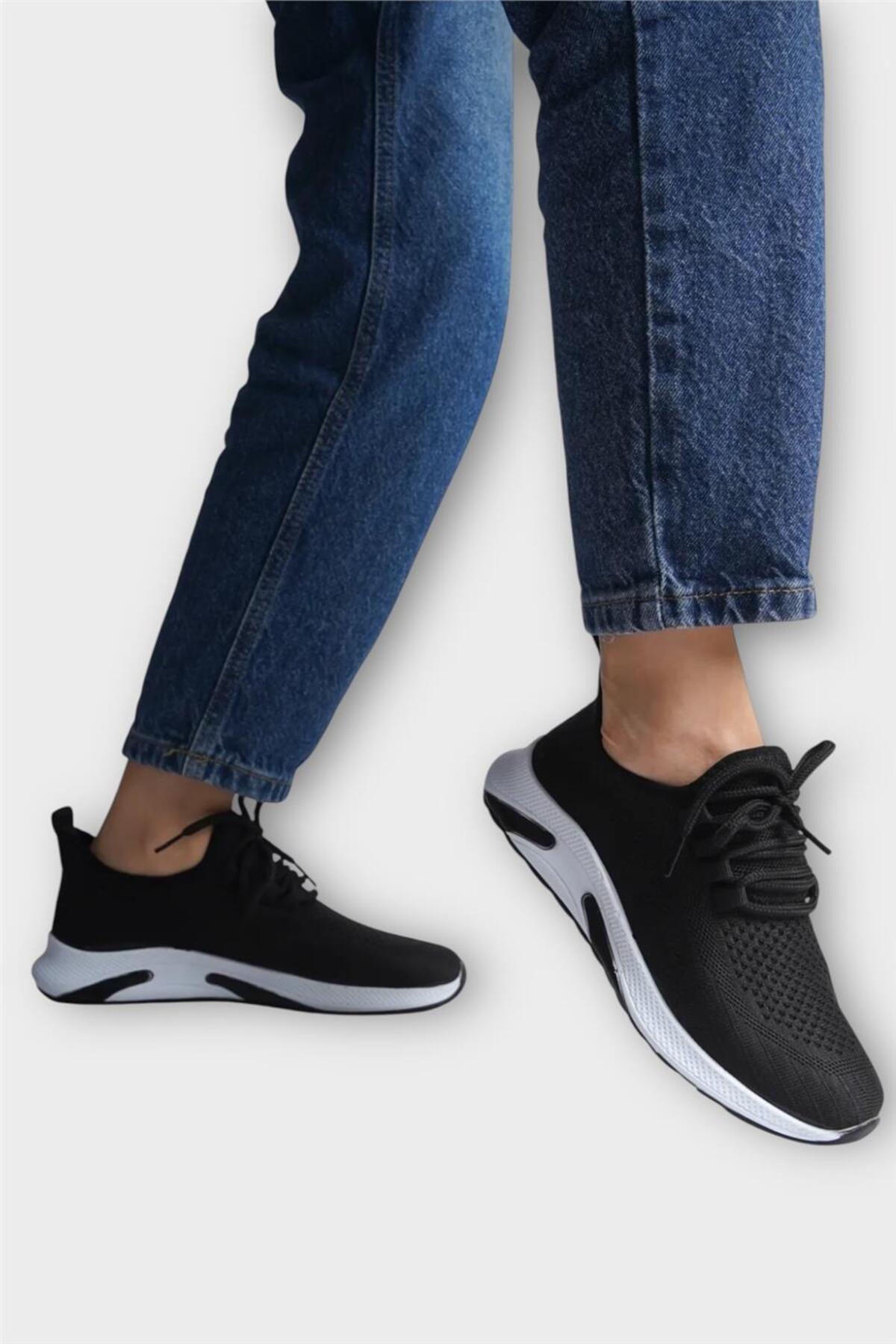 Unisex Yazlık Triko Spor Ayakkabı SİYAH - BEYAZ — مشکی 3322 — تصویر 6 از 7