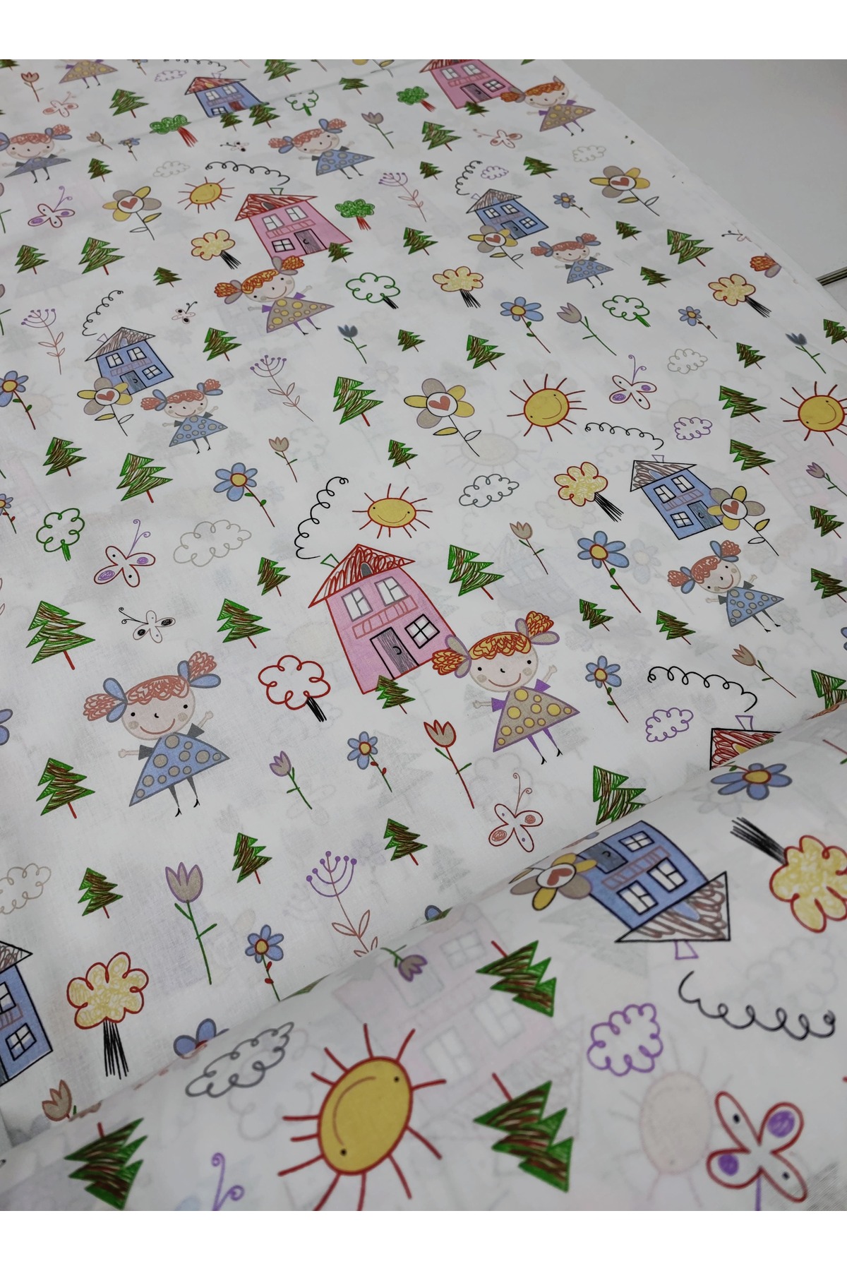 Bebek Özel Yarım Metre %100 pamuklu Poplin Kumaş Tatlı Çizimler Desenli 50x240 cm fotoğrafı 2 (önizleme)
