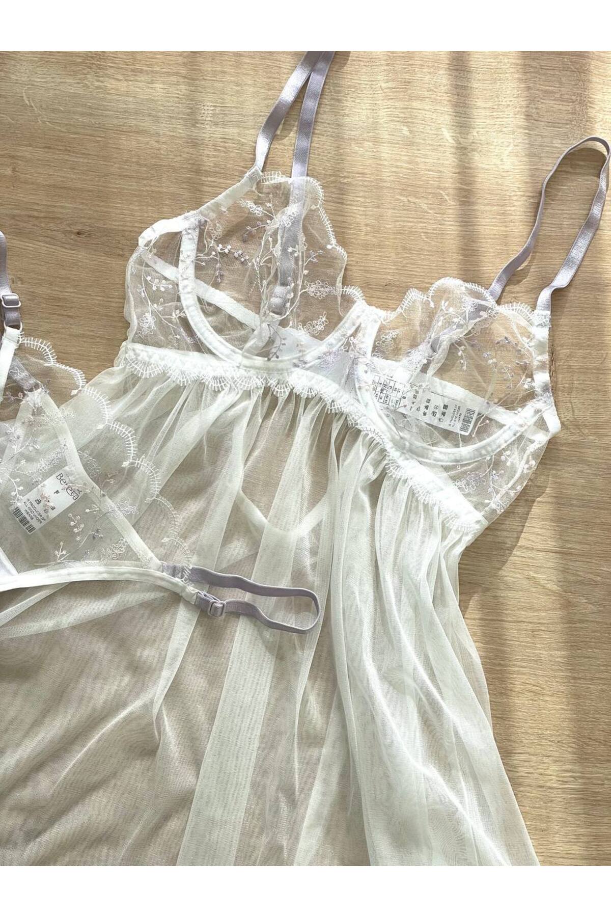 H&S STORE kadın Sade Tül Beyaz Renkli En Güzel Geceleriniz Için Tasarlandı şık v sexsi Fantazi Gecelik