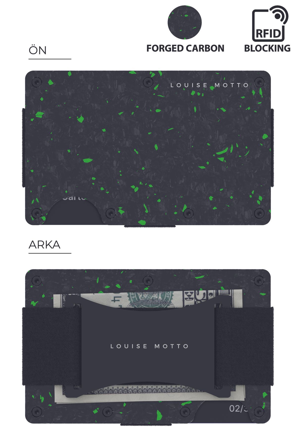 کیف پول و جاکارتی کربن فورج پریمیوم - مدل Cardx Nebula Straps (سبز) Louise Motto