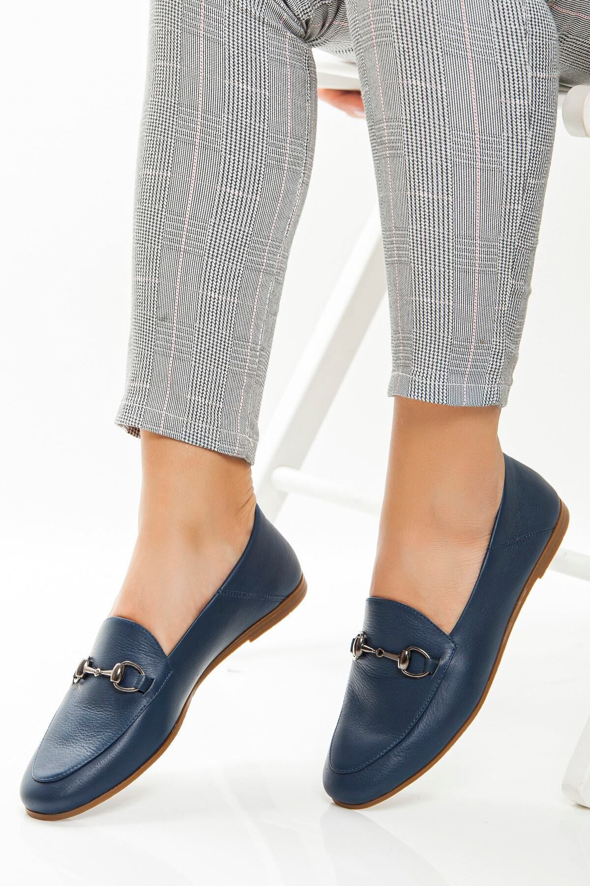 Deripabuc-Genuine Leather Navy Blue Women's Casual Shoes Pcc-f03 4