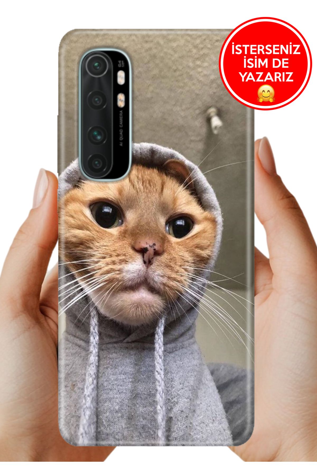 Cekuonline Xiaomi Mi Note 10 Lite Kılıf Tam Rubber Esnek Silikon Full Koruma Selfie Kedicik