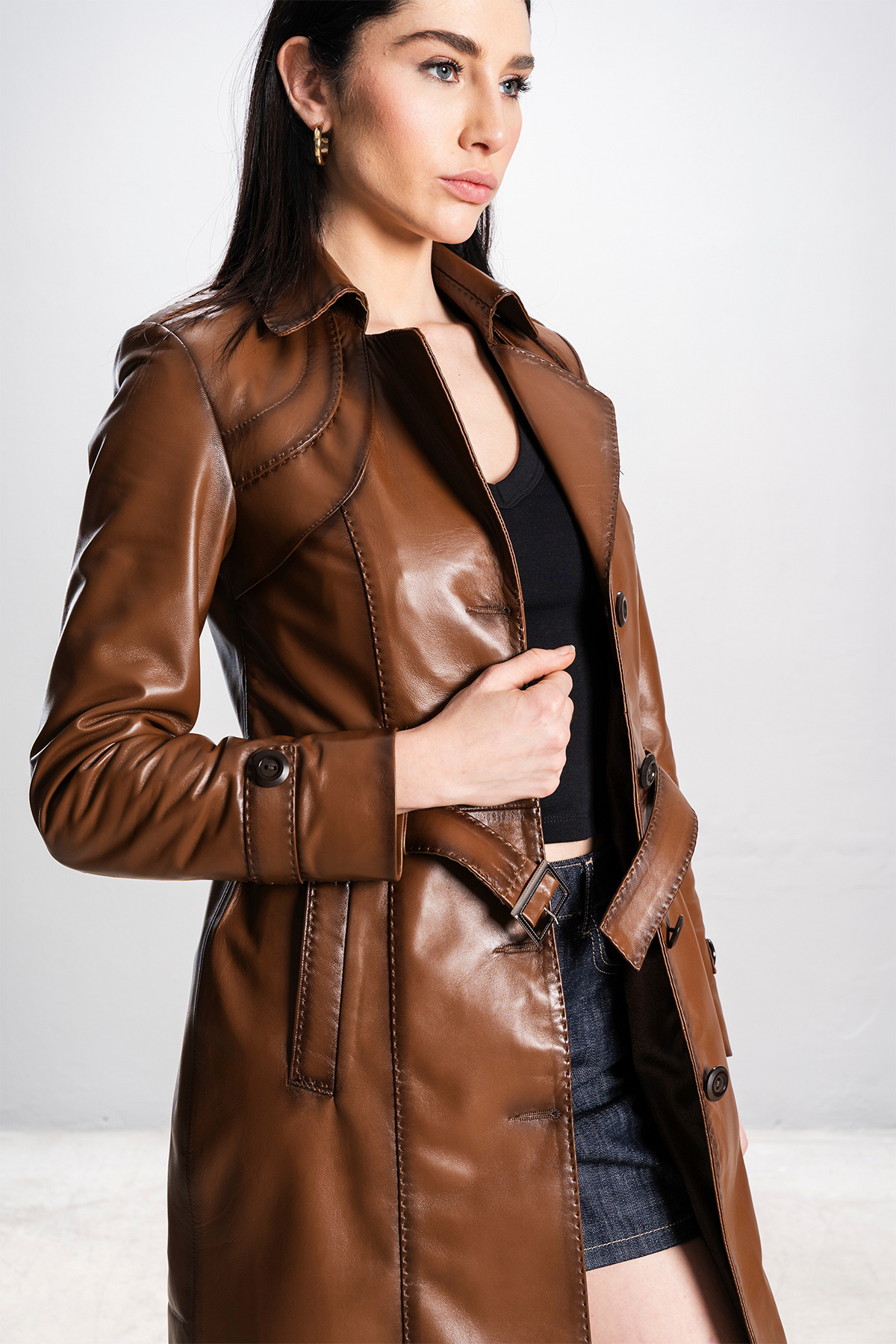 Dericlub-Dericlub Angela Women's Real Leather Belted Trench Coat and Shampoo 5
