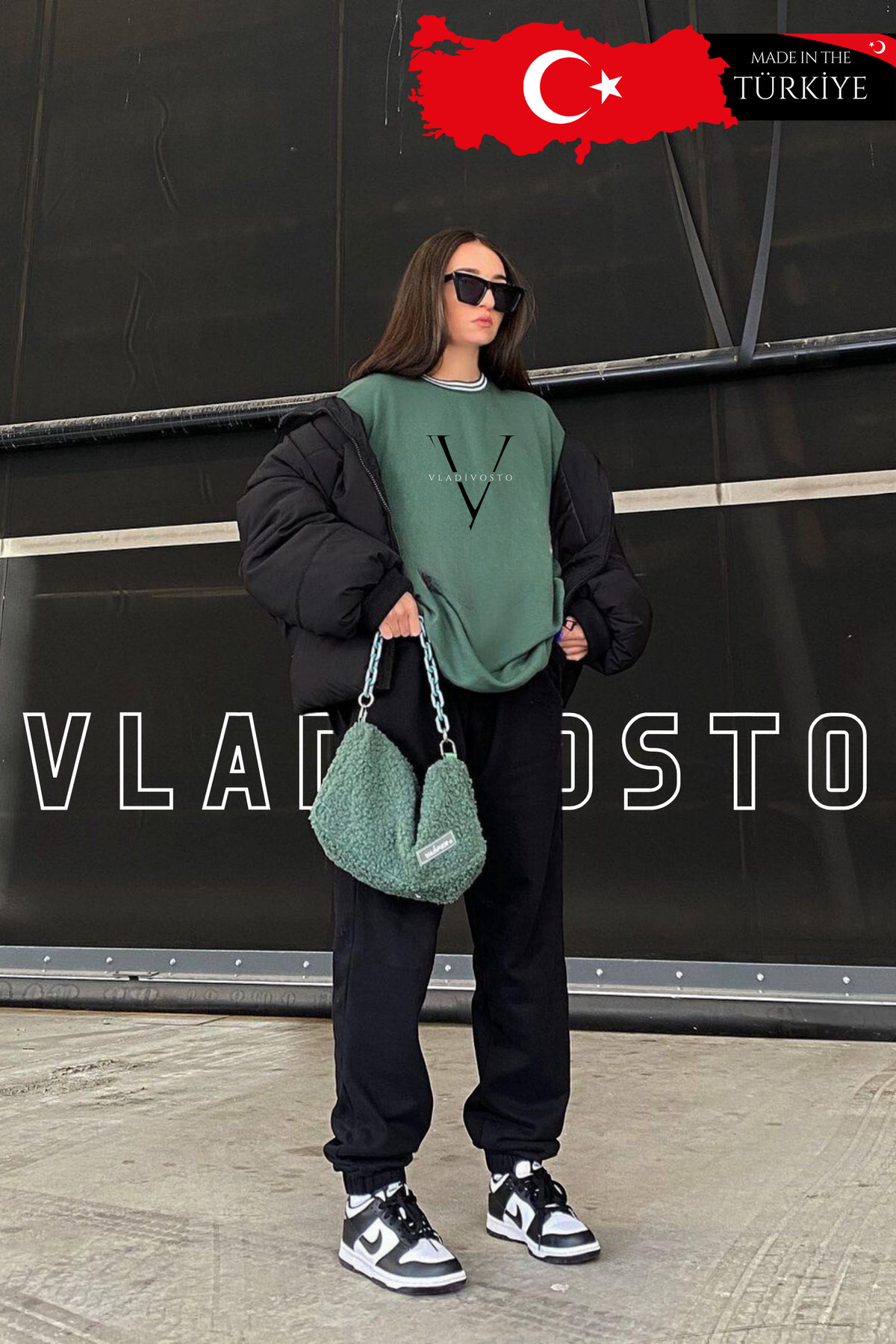 vladivosto  İki Iplik Yazlık Bol Kalıp Büyük Beden Gri Siyah Kadın Yüksek Bel Baggy Oversize Eşofman Altı Jogger - Görsel 3