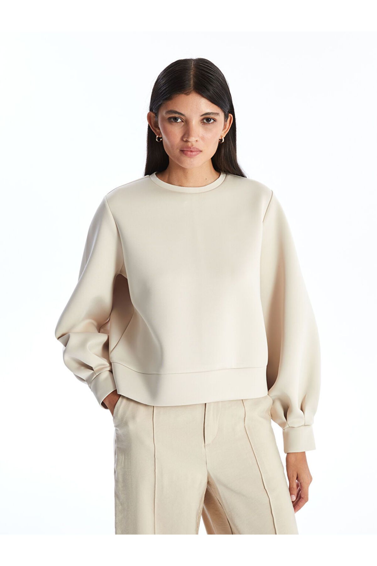 LC Waikiki Kadın Bisiklet Yaka Düz Sweatshirt Tunik