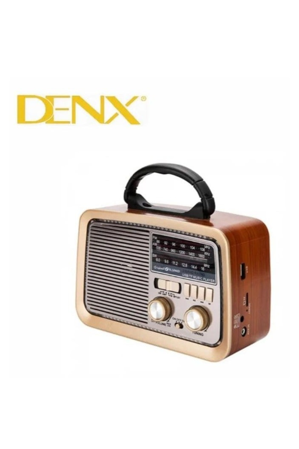 Denx-مكبر صوت هاي فاي، راديو FM-AM-SW، خشب بني، بلوتوث، صوت محمول، بطاقة ذاكرة، قرص فلاش USB، تشغيل AUX 2