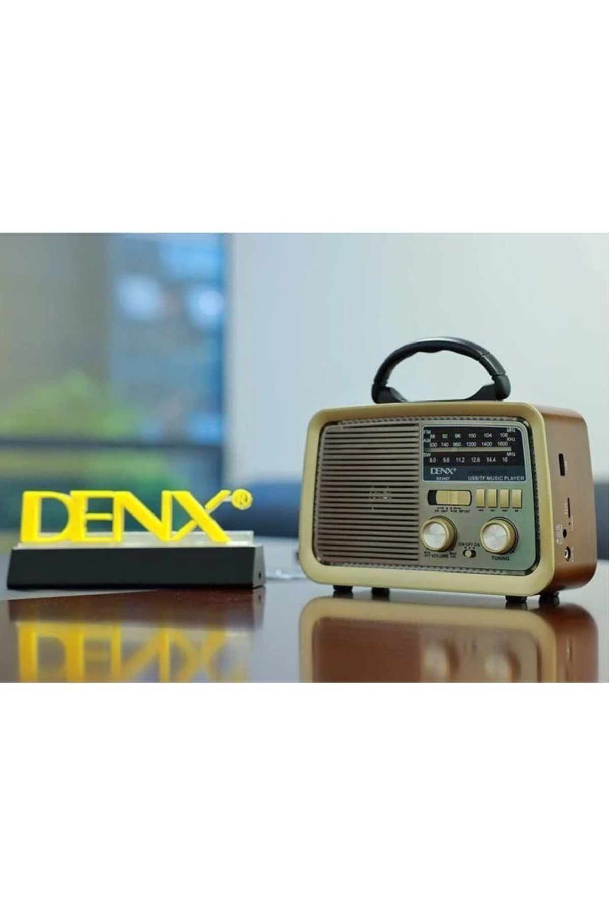 Denx-مكبر صوت هاي فاي، راديو FM-AM-SW، خشب بني، بلوتوث، صوت محمول، بطاقة ذاكرة، قرص فلاش USB، تشغيل AUX 6