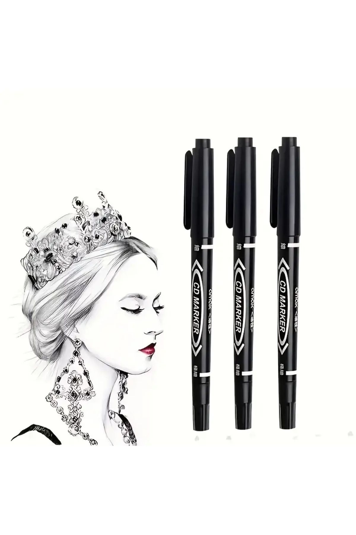 Art Tone Çift Taraflı Asetat Kalemi Fineliner uç ve Fırça Brush Pen Uç 3 Adet Set 1,0mm ve 0,5mm Uç