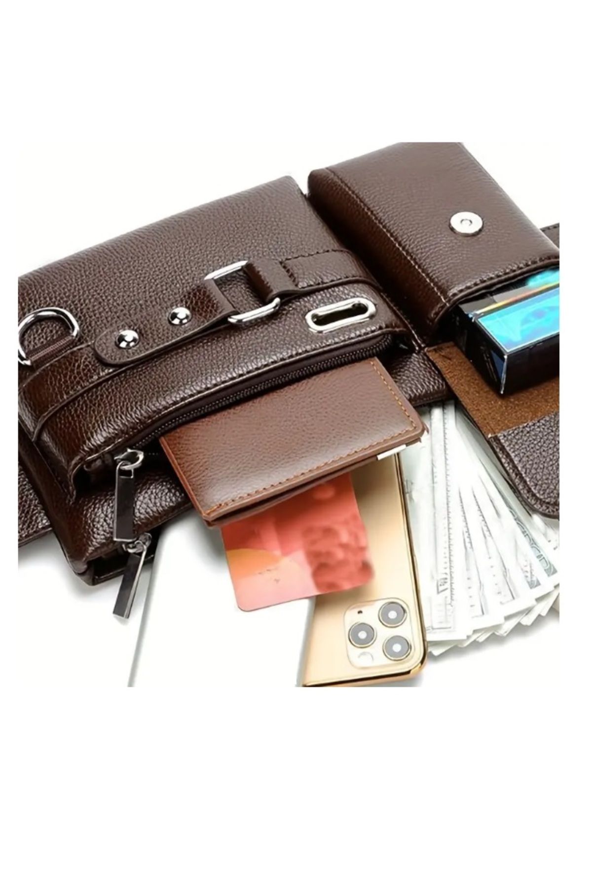 Generic-A Cross-Body Bag made of High-Quality Leather With 3 Main Pockets, large, medium and small 3