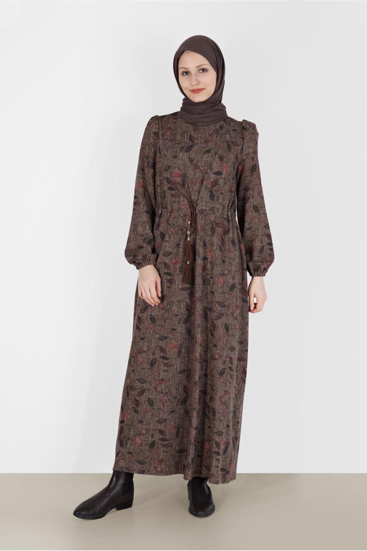 لباس طرح دار با کمر کشیده و سرآستین کش 42336 Alvina