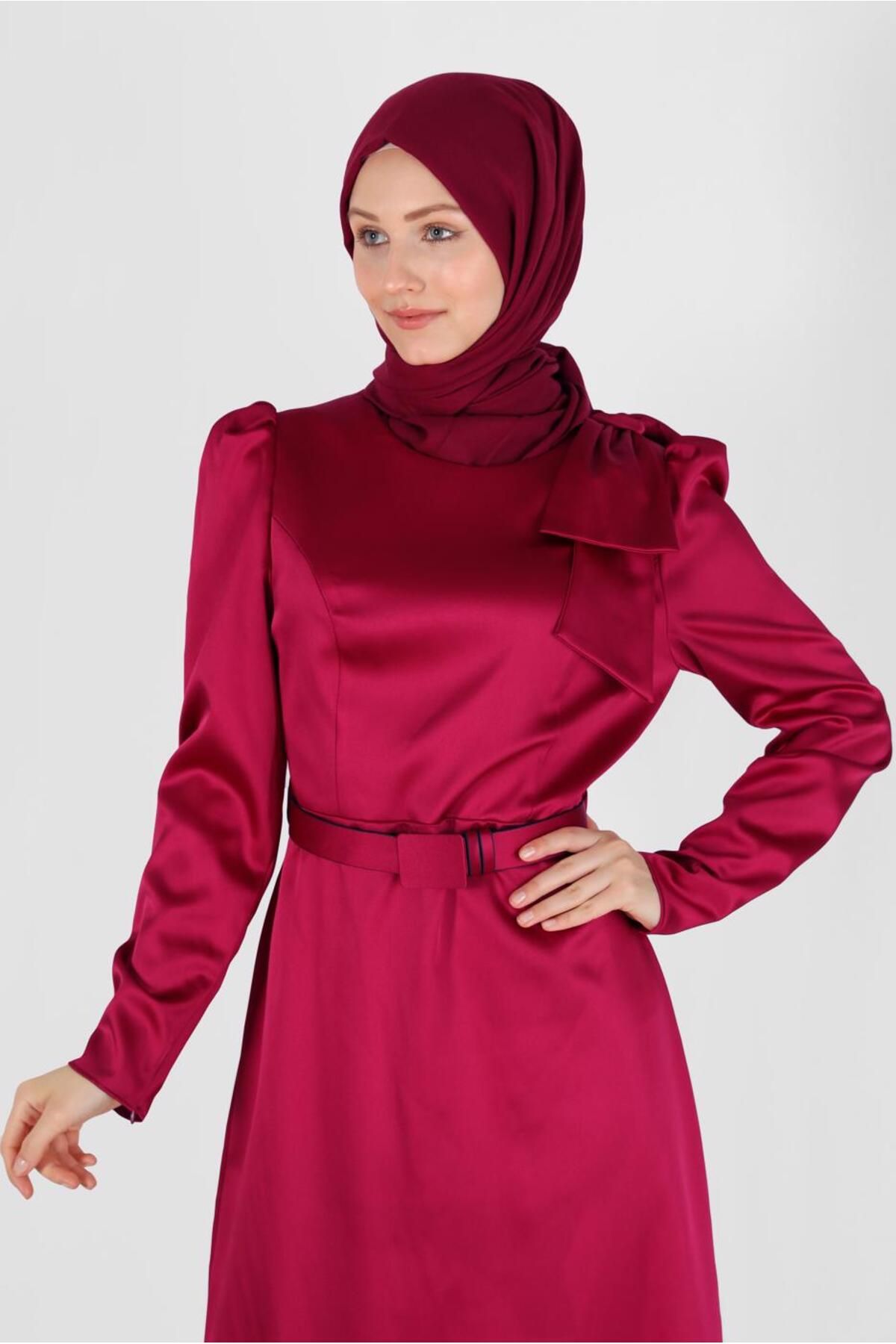 لباس ساتن کمربند دار با جزئیات 42419 Alvina