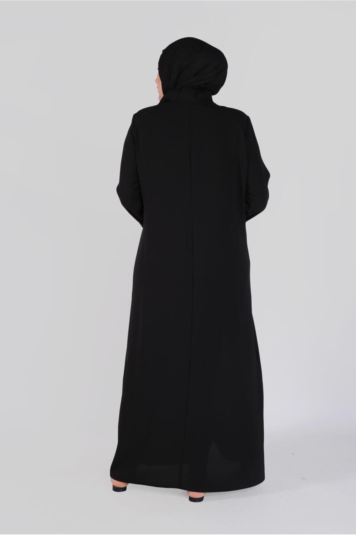 مانتو و عبای پوشیده سیاه زنانه سنگ لاله به تفصیل FERACE 80013 آلوینا Alvina