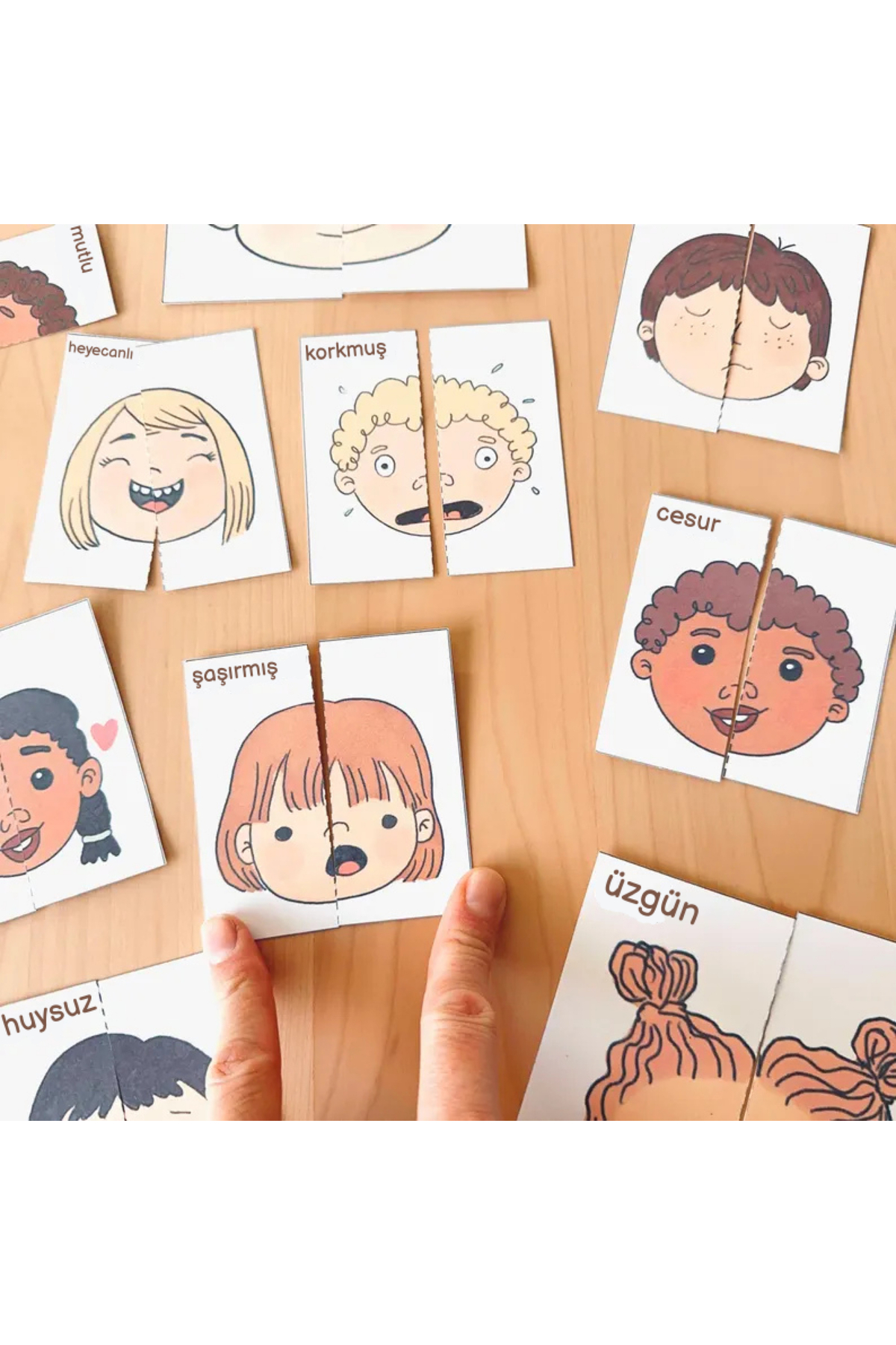 Organik Yolda Duygu Bulmacaları (24 Kart), Okul Öncesi Duyguları Öğreten, Eğlenceli, İki Parçalı Yapboz. fotoğrafı 2 (önizleme)