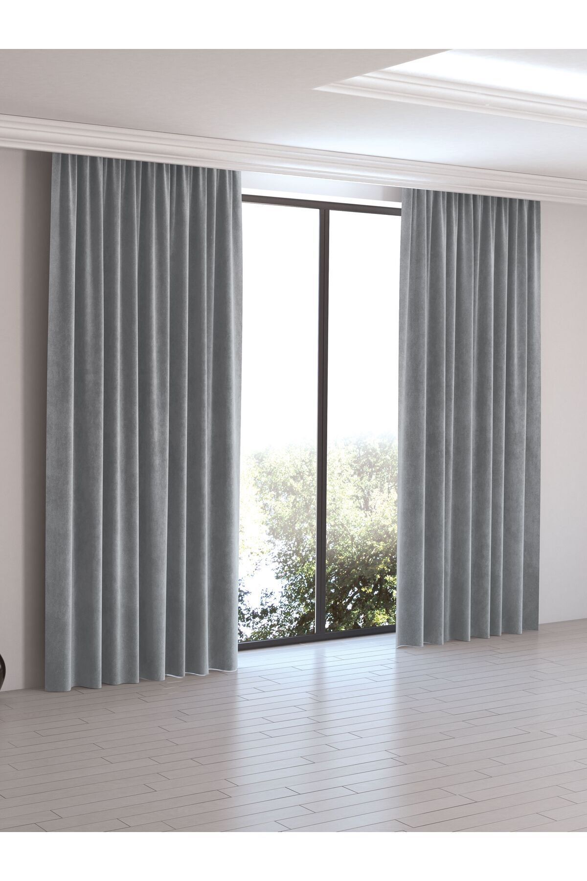 DECO Açık Gri Ada Fon Perde Normal Pile 1'e 2,5 Pile