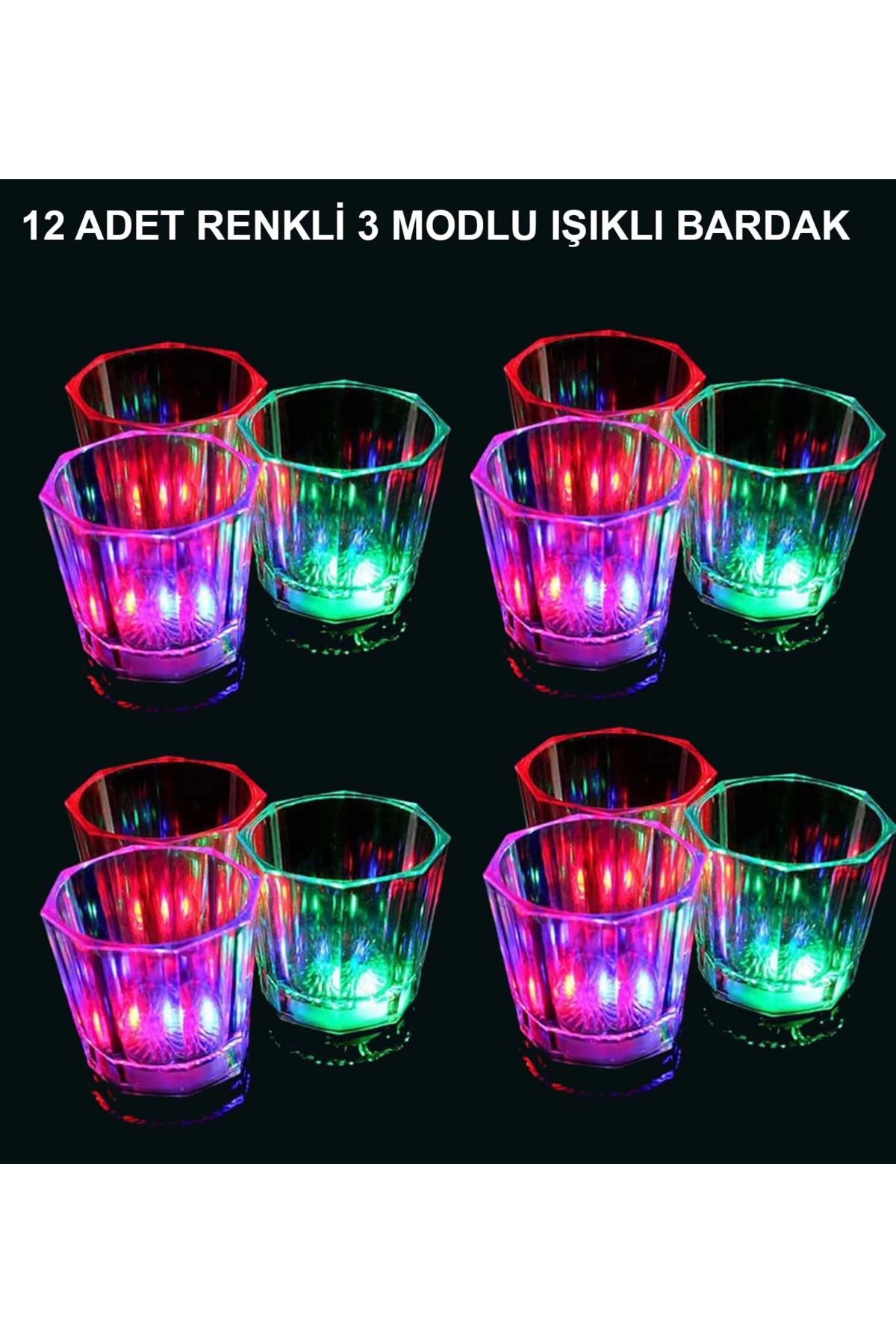 Narnuga Led Işıklı Eğlence Bardakları - 3 Modlu Renk Değiştiren Bardak 12 Adet - MCT8691-2260