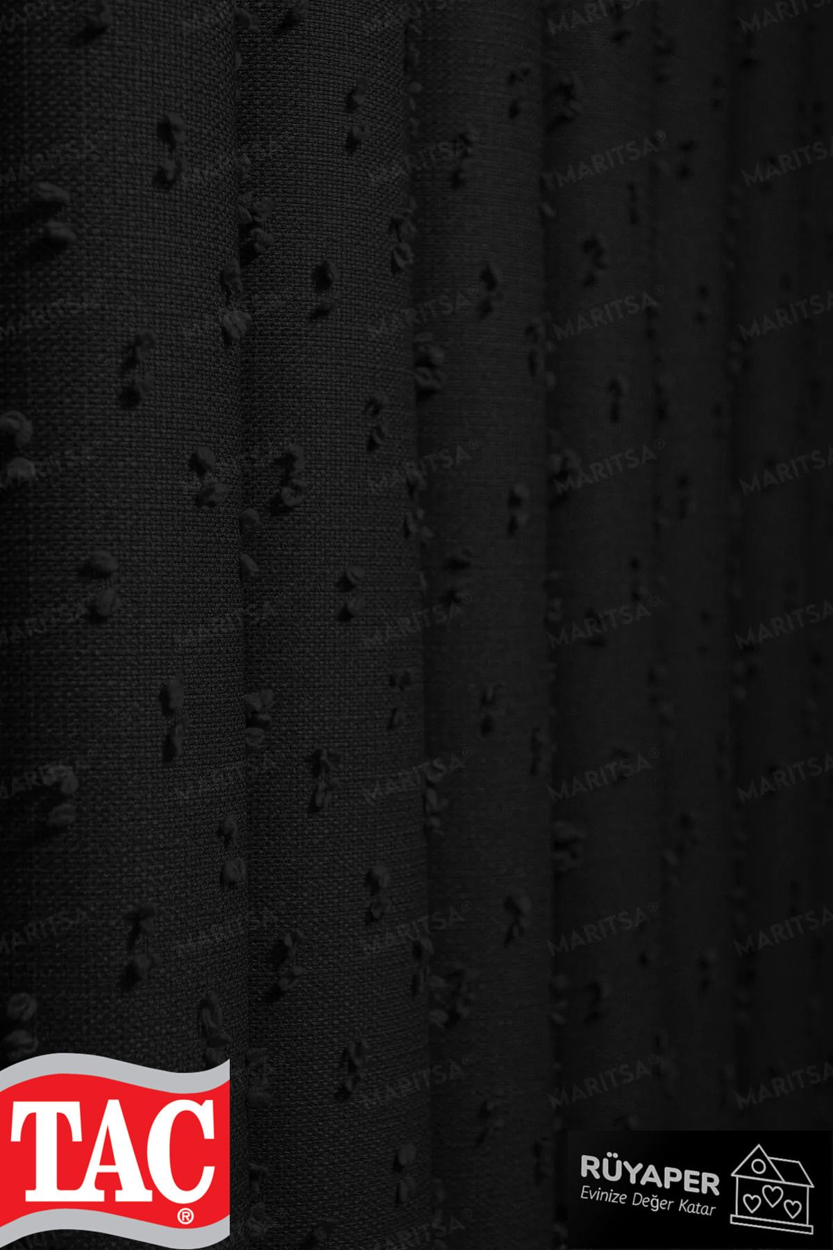 Taç-Dream Linen Series Grammage Pompom Pattern Smoked Color Background Curtain Frequent Pleat Single Wing 4