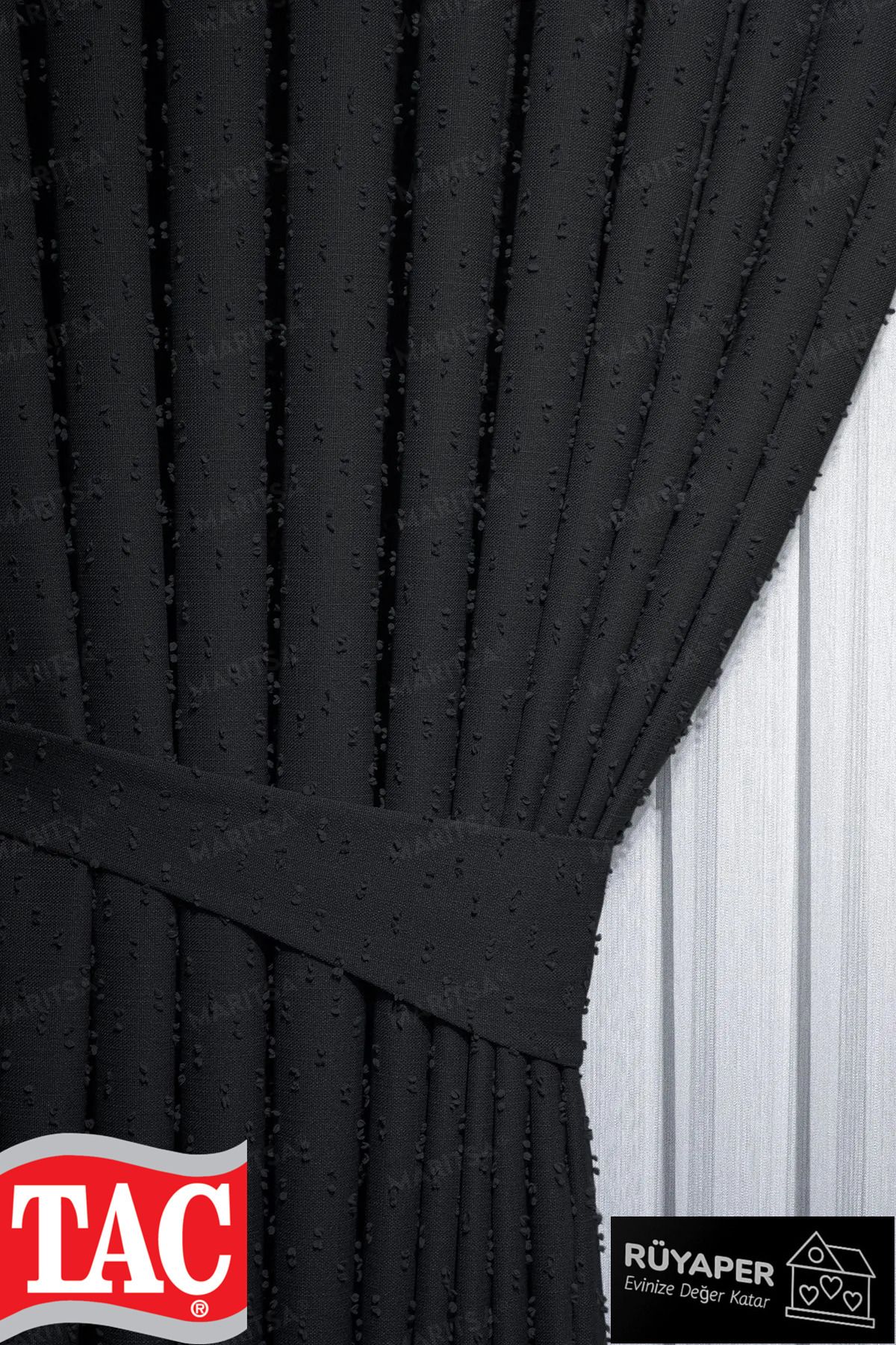 Taç-Dream Linen Series Grammage Pompom Pattern Smoked Color Background Curtain Frequent Pleat Single Wing 3