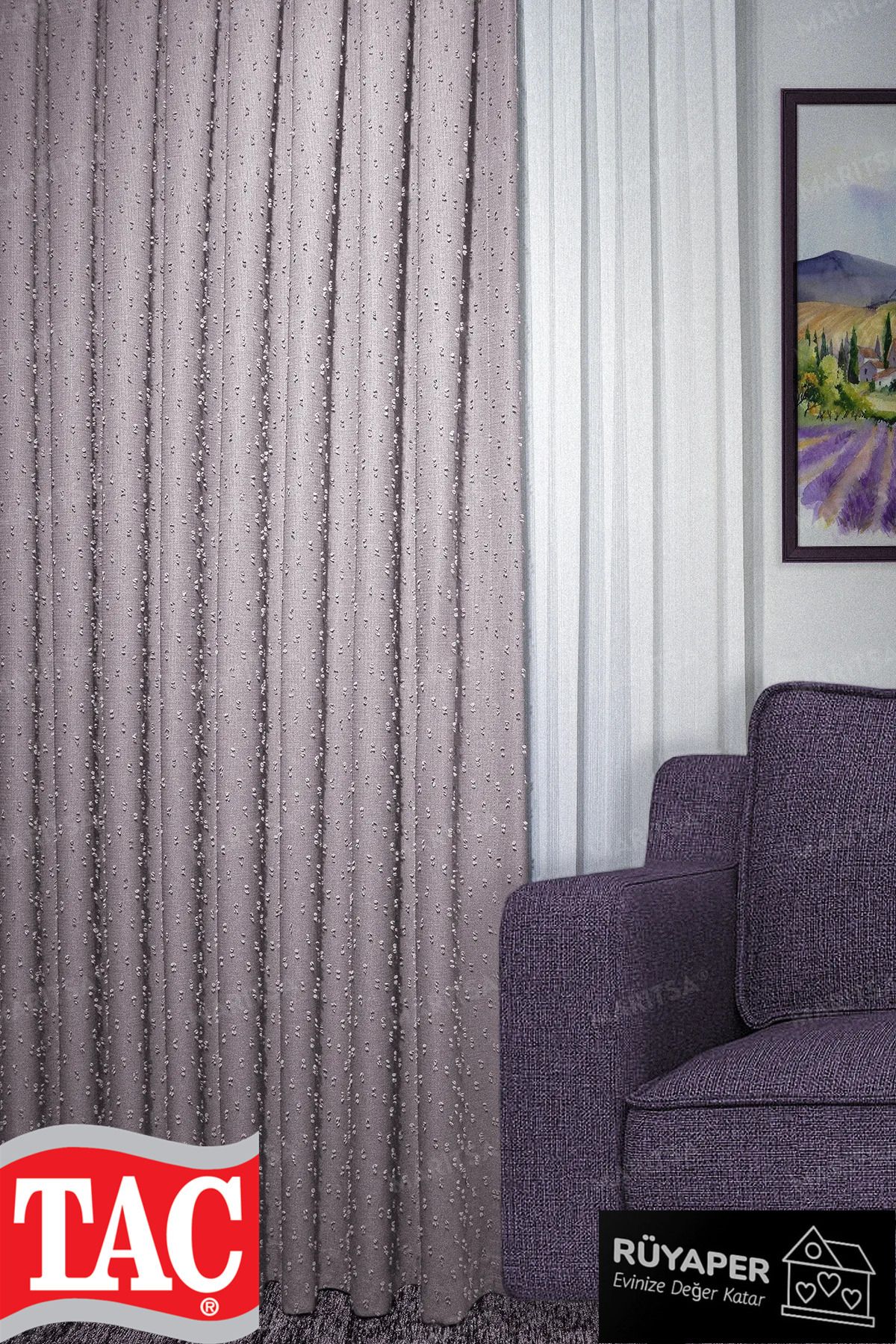 Taç-Dream Linen Series Grammage Pompom Pattern Powder Color Background Curtain Frequent Pleat Single Wing 2