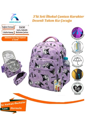 Bevitton Karakter Desenli Ilk Okul Takım Kız Çocuğu Sırt Ilkokul Çantası Lila