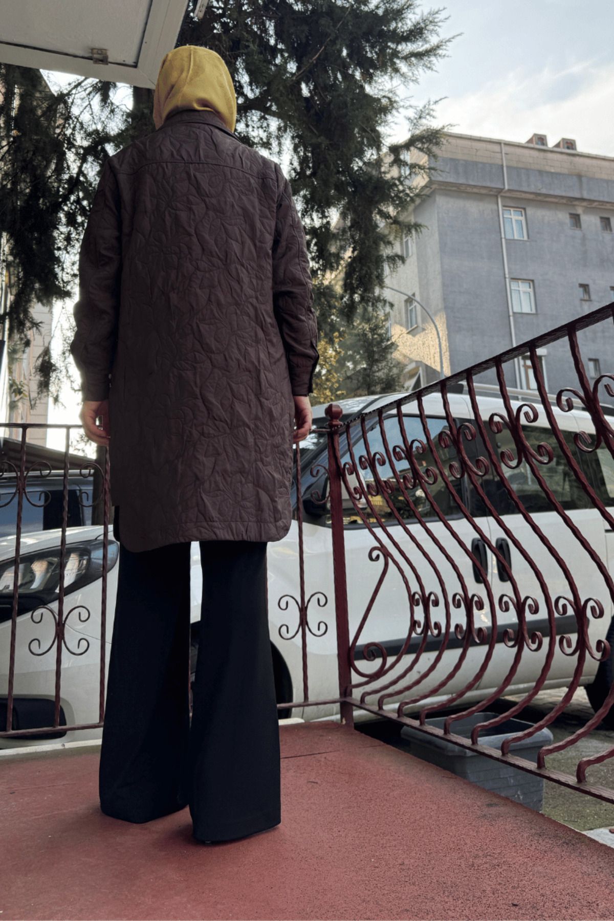 İnvee Kapitone Ceket Kahve-Çiçek Desen 6879 - 2