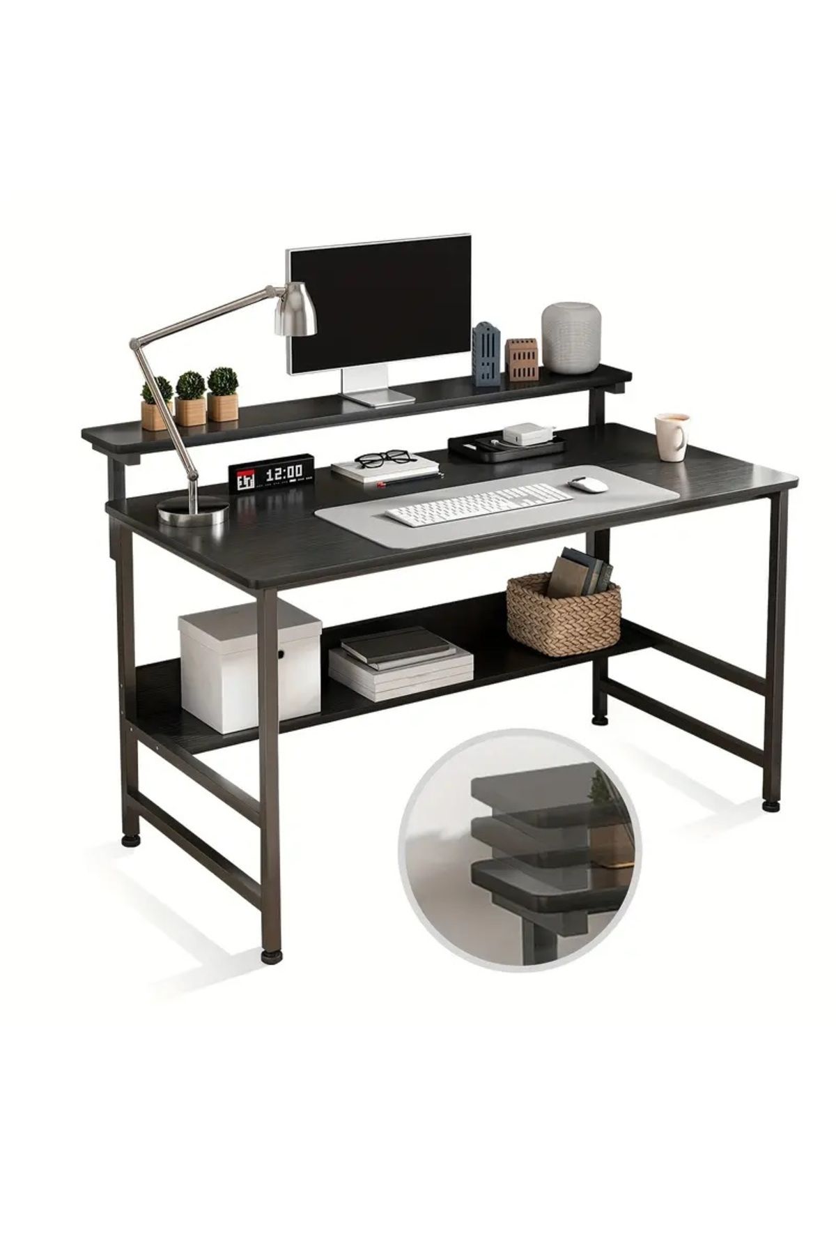 DDF-Luxury wooden computer desk with 3 levels, mounting bases and wire runner for work,home and gaming 1