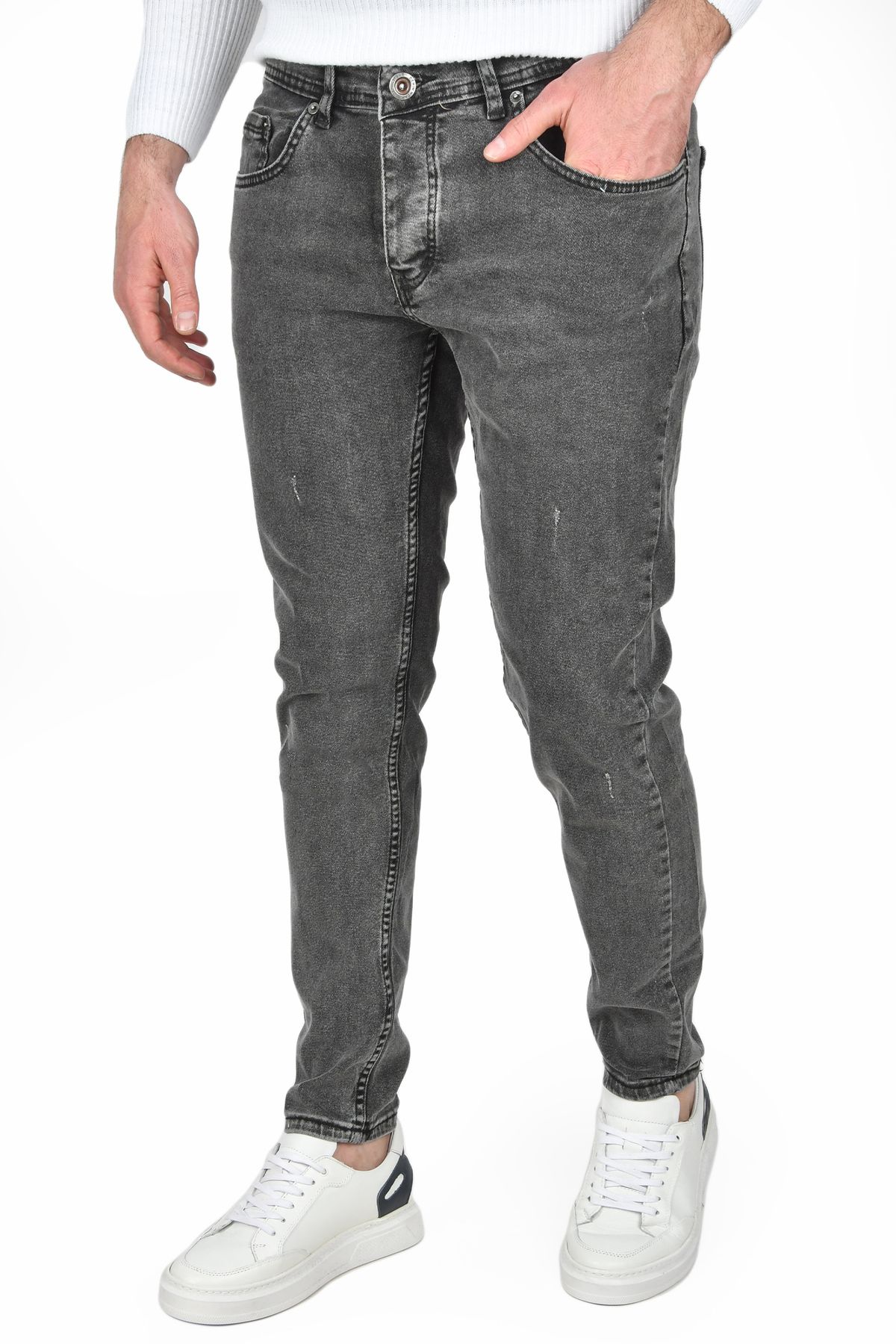 شلوار جین لایکرا با برش باریک آنتراسیت مردانه فصل جدید Stonewashed Jean 2505157 DeepSea