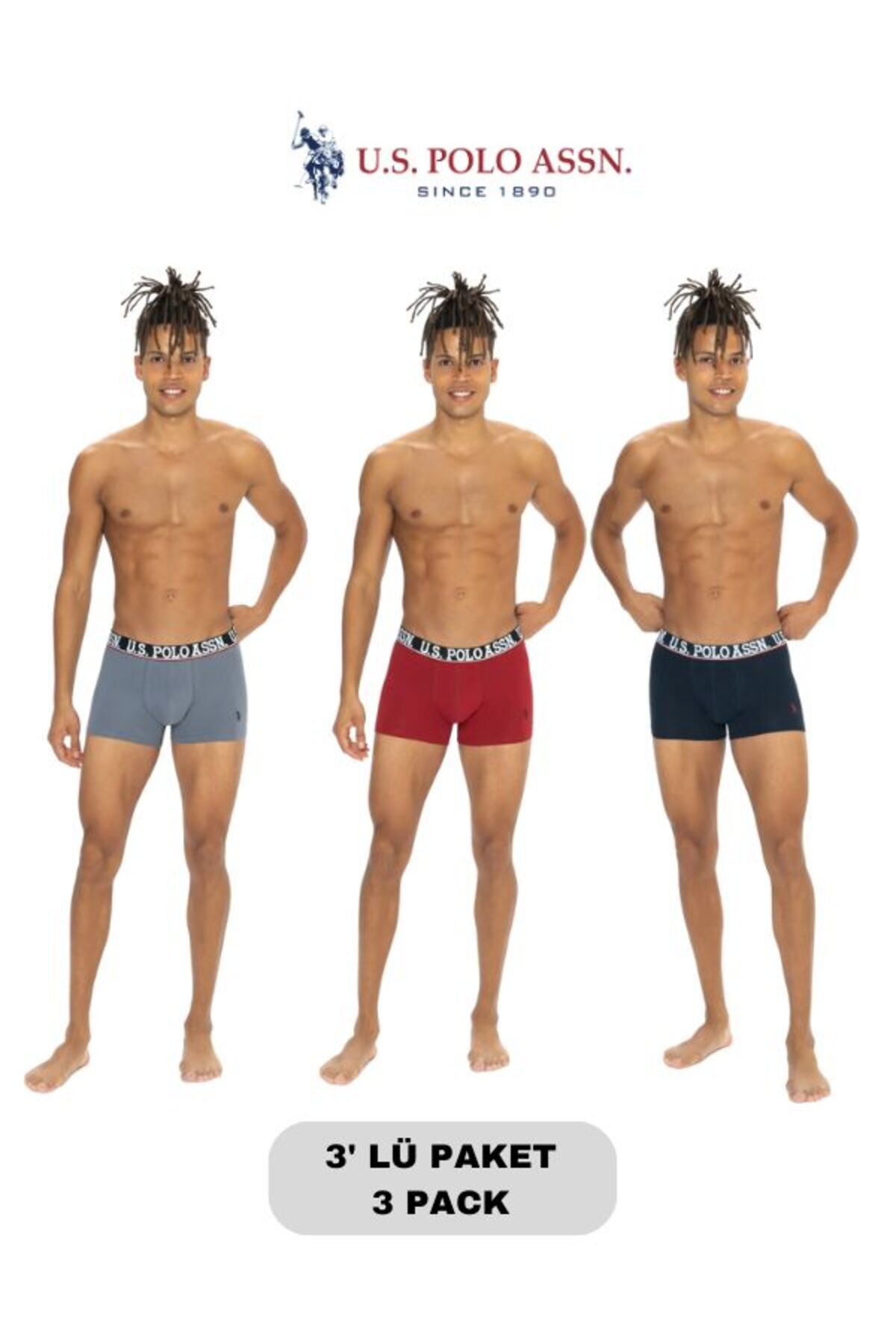 یو اس پولو ست باکسر مردانه دارای مجوز، USPA، بسته 3 عددی (جعبه‌ای)