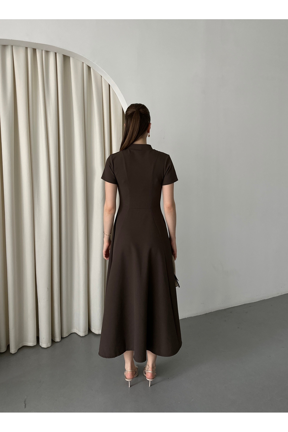 Laluvia-Rochie maro cu fermoar în față - 4824 8
