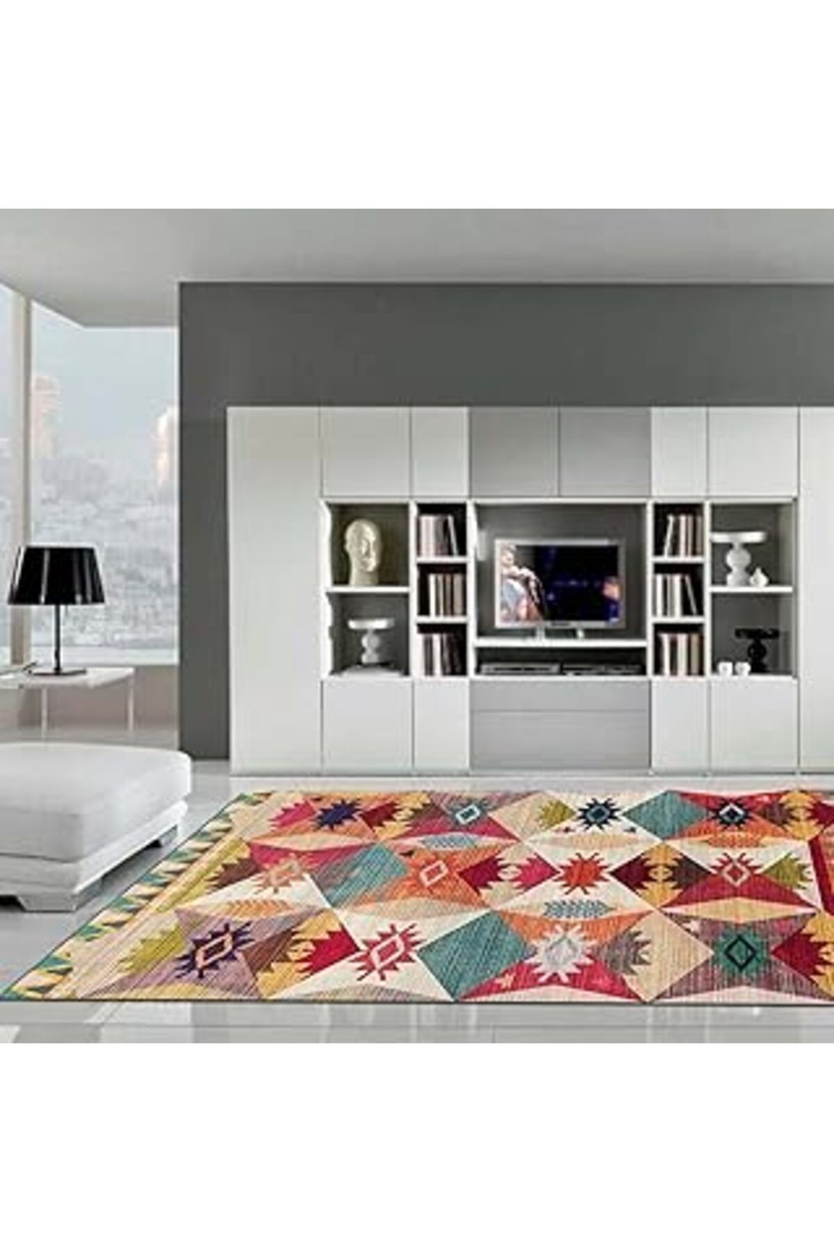 robotrend Latte Dizayn Bhodo Desenli Pamuk Tabanlı Yıkanabilen Kaydırmaz Antibakteriyel Salon Halısı 100X160