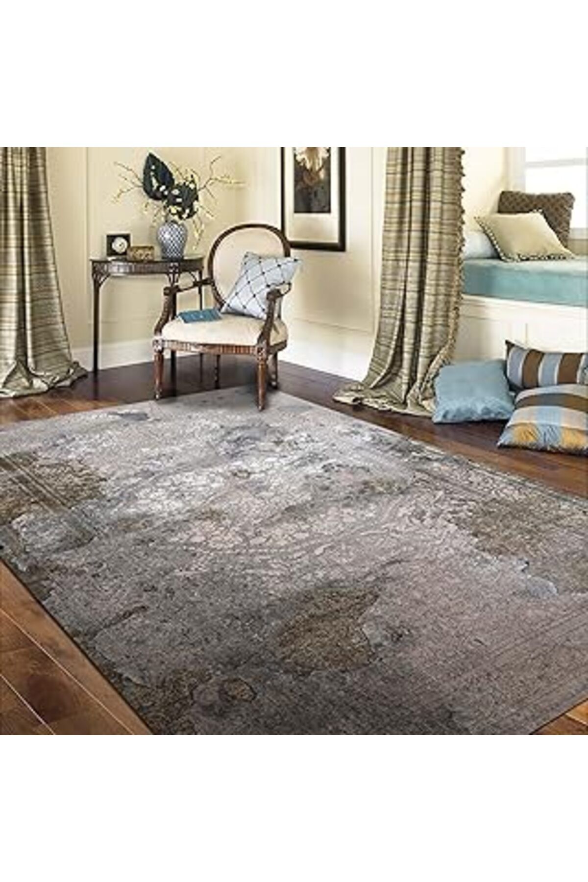 robotrend Latte Dizayn Kamron Kadife Pamuk Tabanlı Yıkanabilen Kaydırmaz Antibakteriyel Salon Halısı 80X195