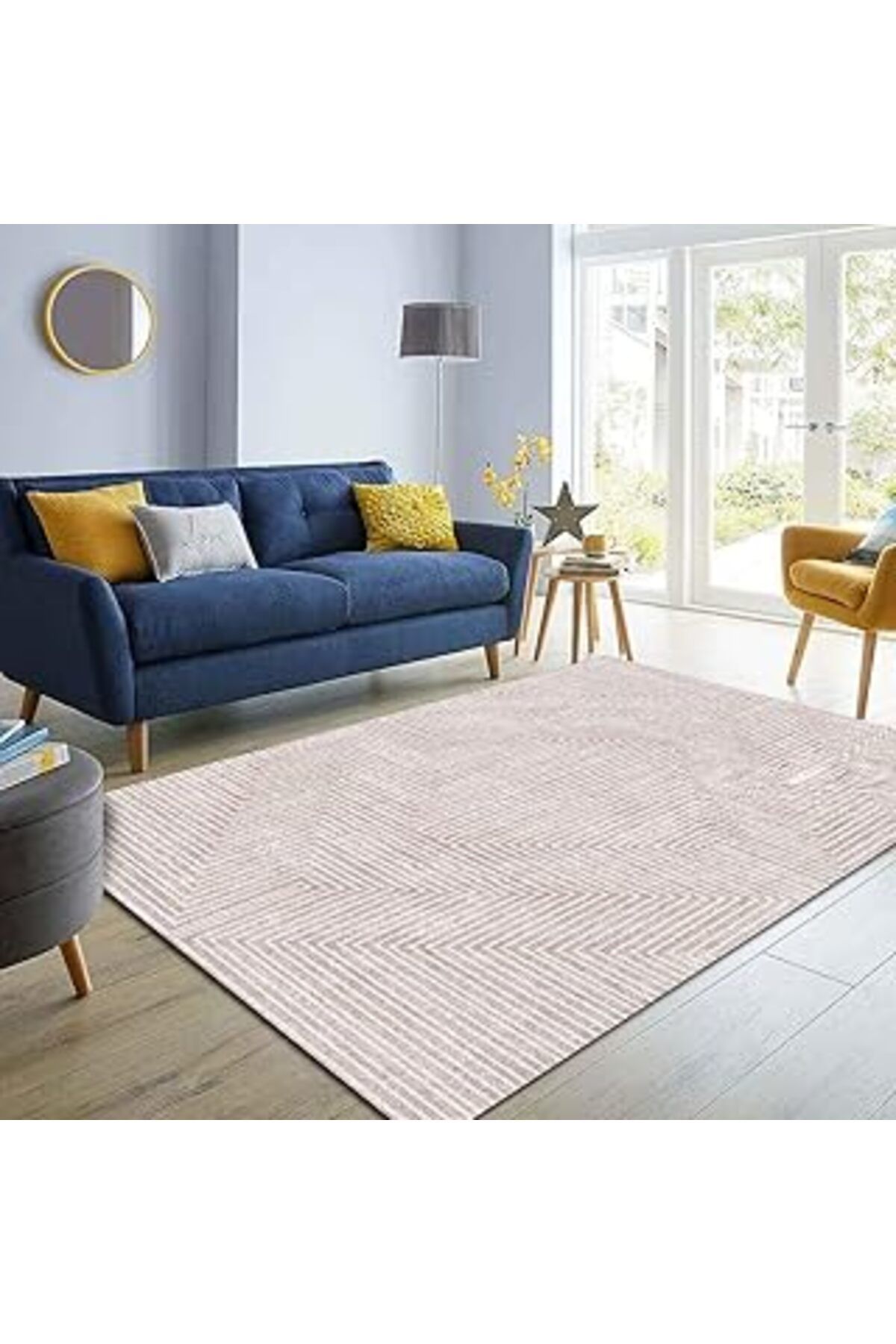 robotrend Latte Dizayn Tegan Desenli Pamuk Tabanlı Yıkanabilen Kaydırmaz Antibakteriyel Salon Halısı 80X250