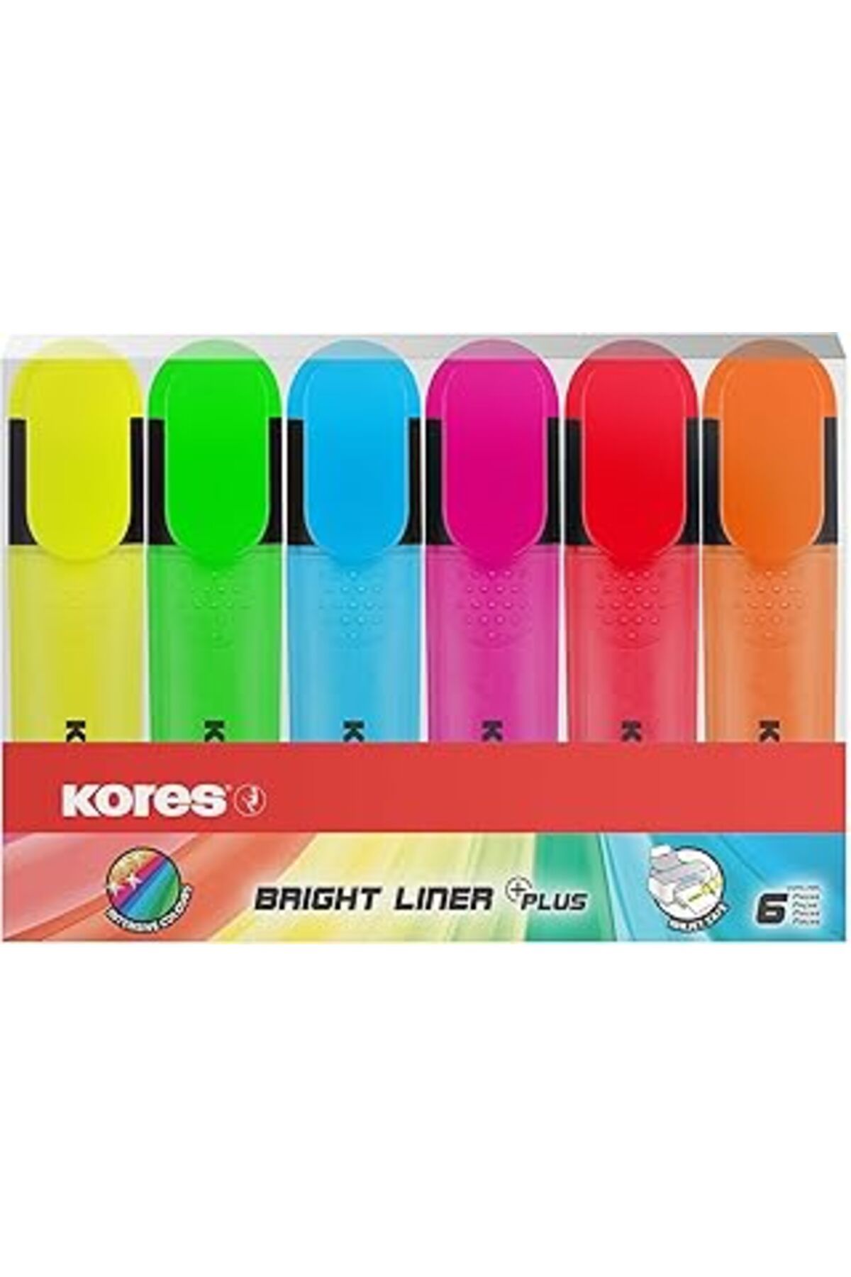 Mu Art Ahşap Kores Tm36160 Fosforlu Kalem Seti, 6'Lı Set, Parlak Kalem, Sarı/Yeşil/Turuncu/Pembe/Kırmızı/Mavi