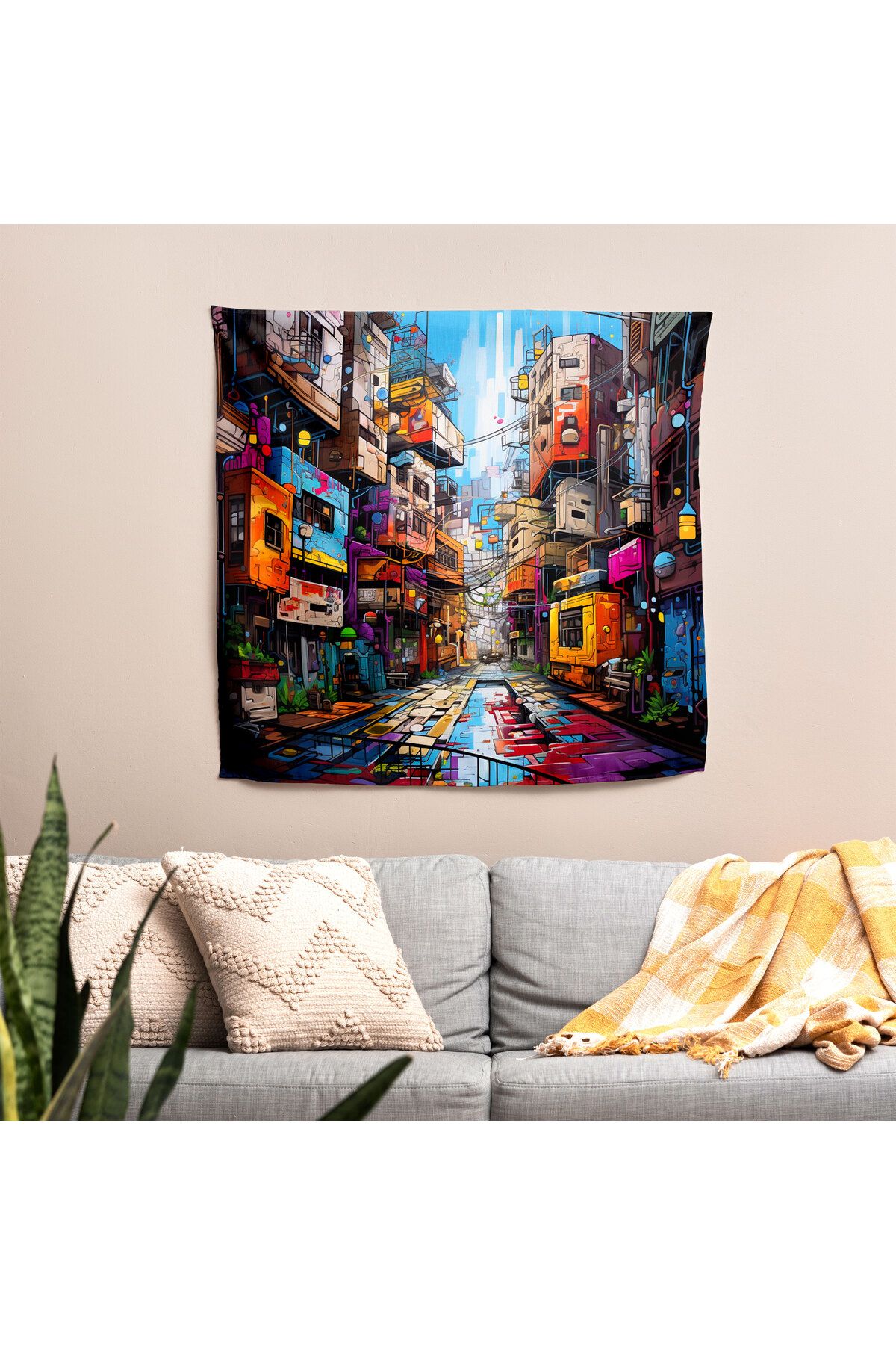 PaintedAnarchy-Urban Graffiti Wall Drape - 100% Cotton Back, Polyester Front, Vibrant Sublimation Print 3