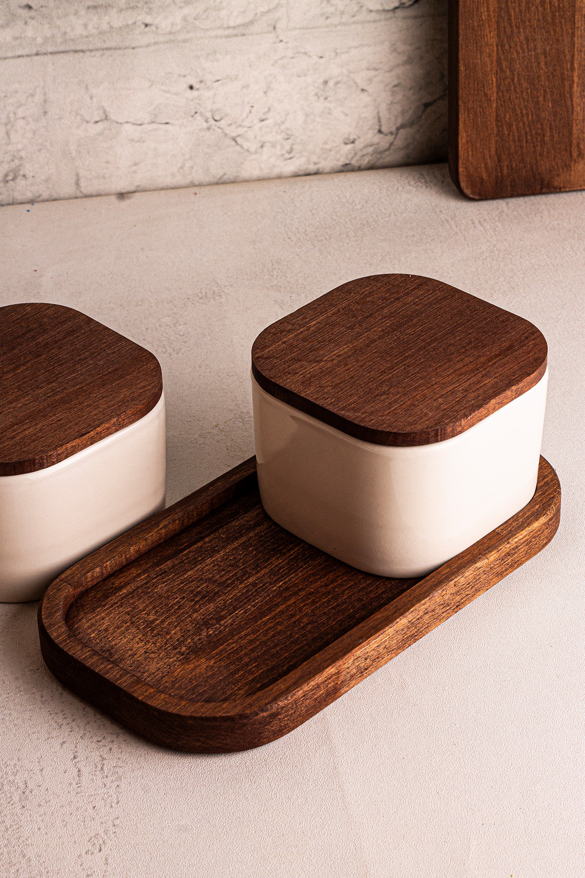 Snippy-Luma White 2'Li Vacuum Cup with Wooden Stand Vakum Kap 300 ml 4