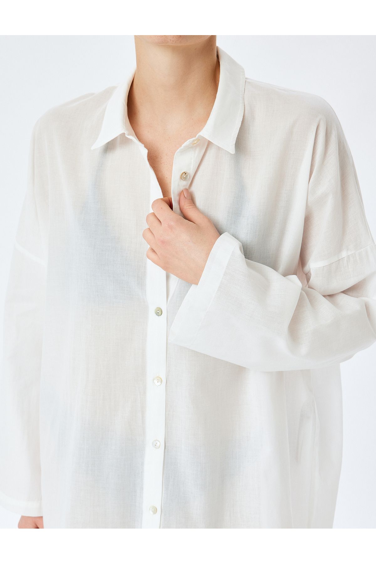 Koton-Cotton Button Long Sleeve Shirt Neck Beach Dress 7