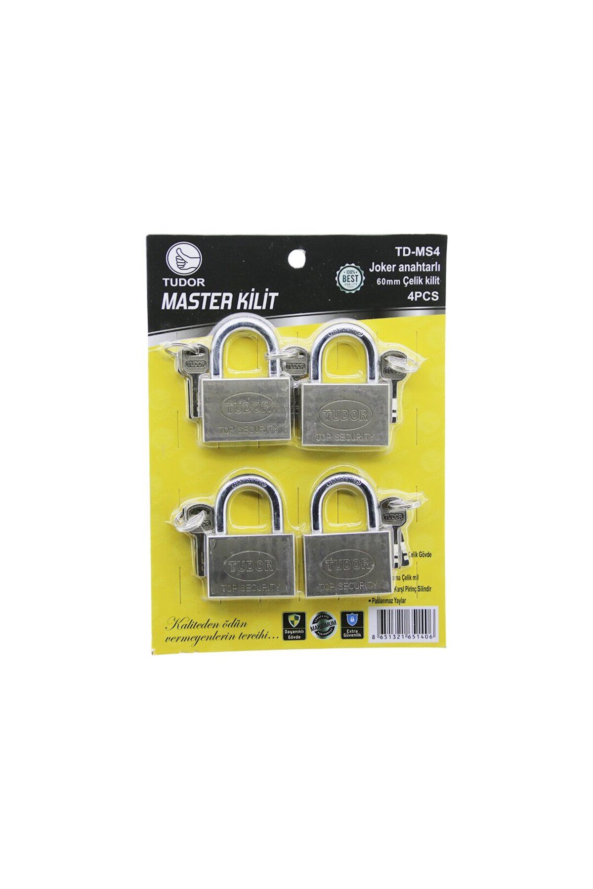 ALHAY TUDOR TD-MS4 MASTER 4PCS JOKER ANAHTARLI=TEK ANAHTARLA 4 KİLİT AÇ 60MM - GRİ KISA KANCALI ÇELİK AS