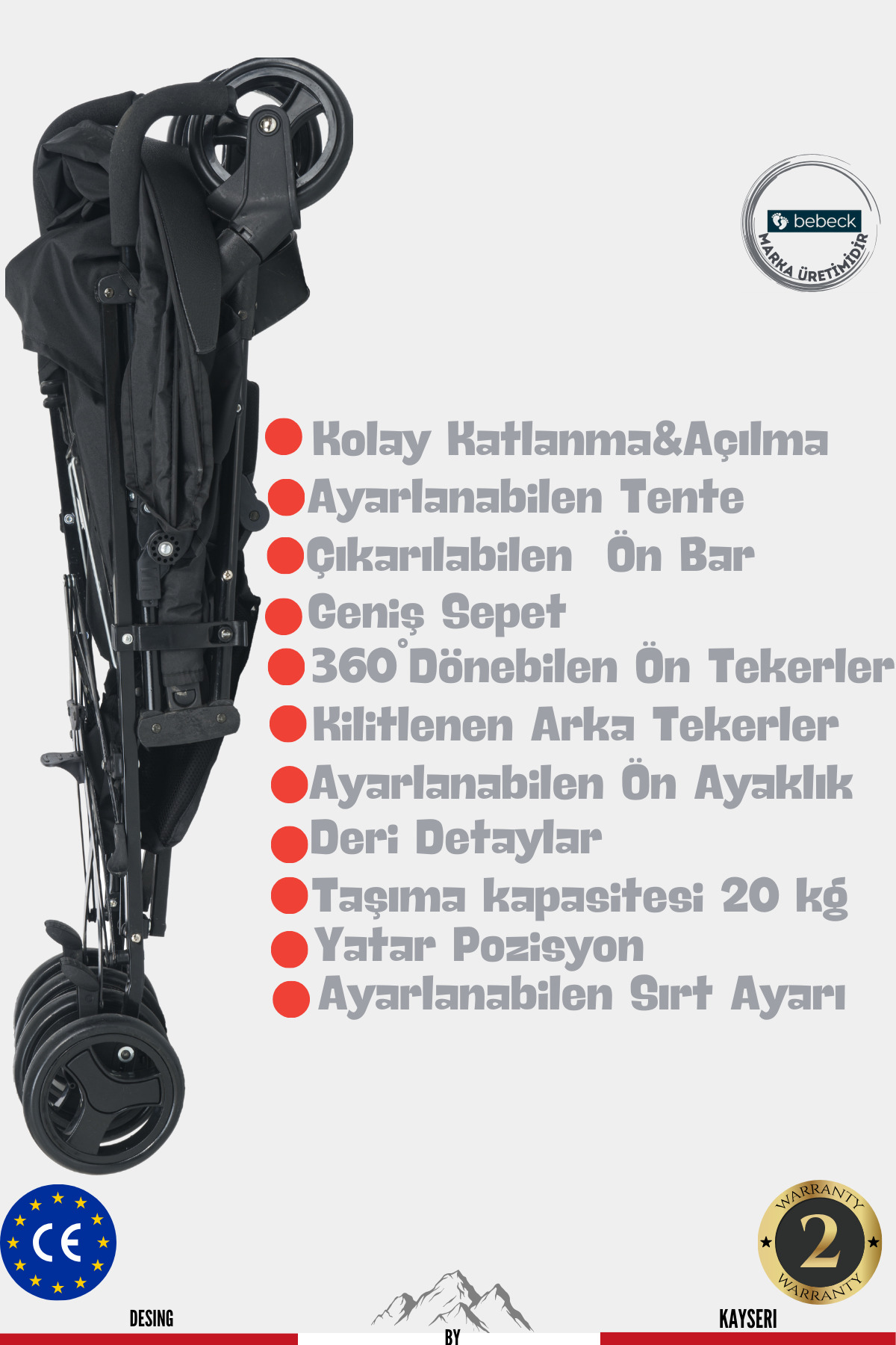 Bebeck Accord Baston Bebek Arabası Kahve fotoğrafı 4 (önizleme)