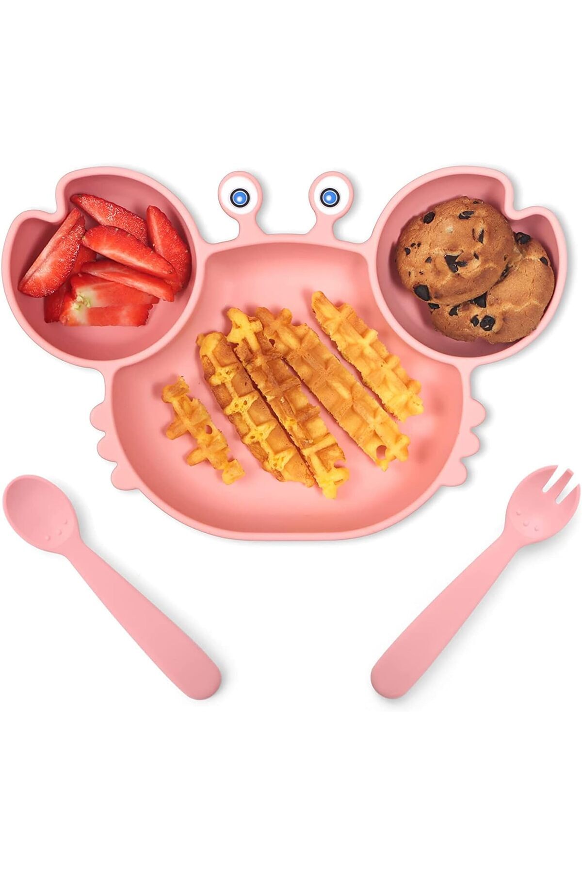 COOYA-Suction Plates, Silicone Plates with Suction Divided, Baby Spoon Fork Set for Toddler Baby Dishes 1
