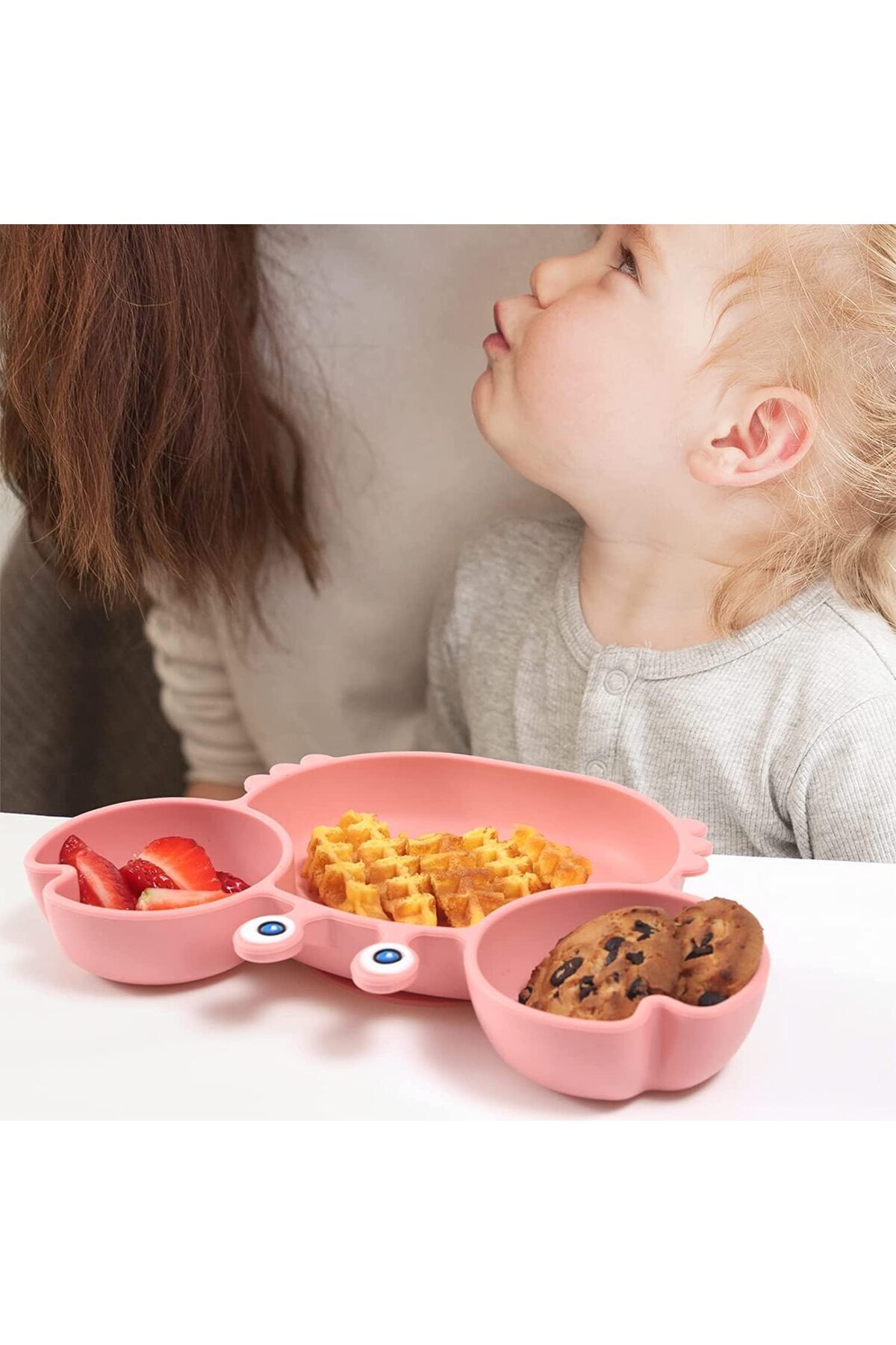 COOYA-Suction Plates, Silicone Plates with Suction Divided, Baby Spoon Fork Set for Toddler Baby Dishes 2