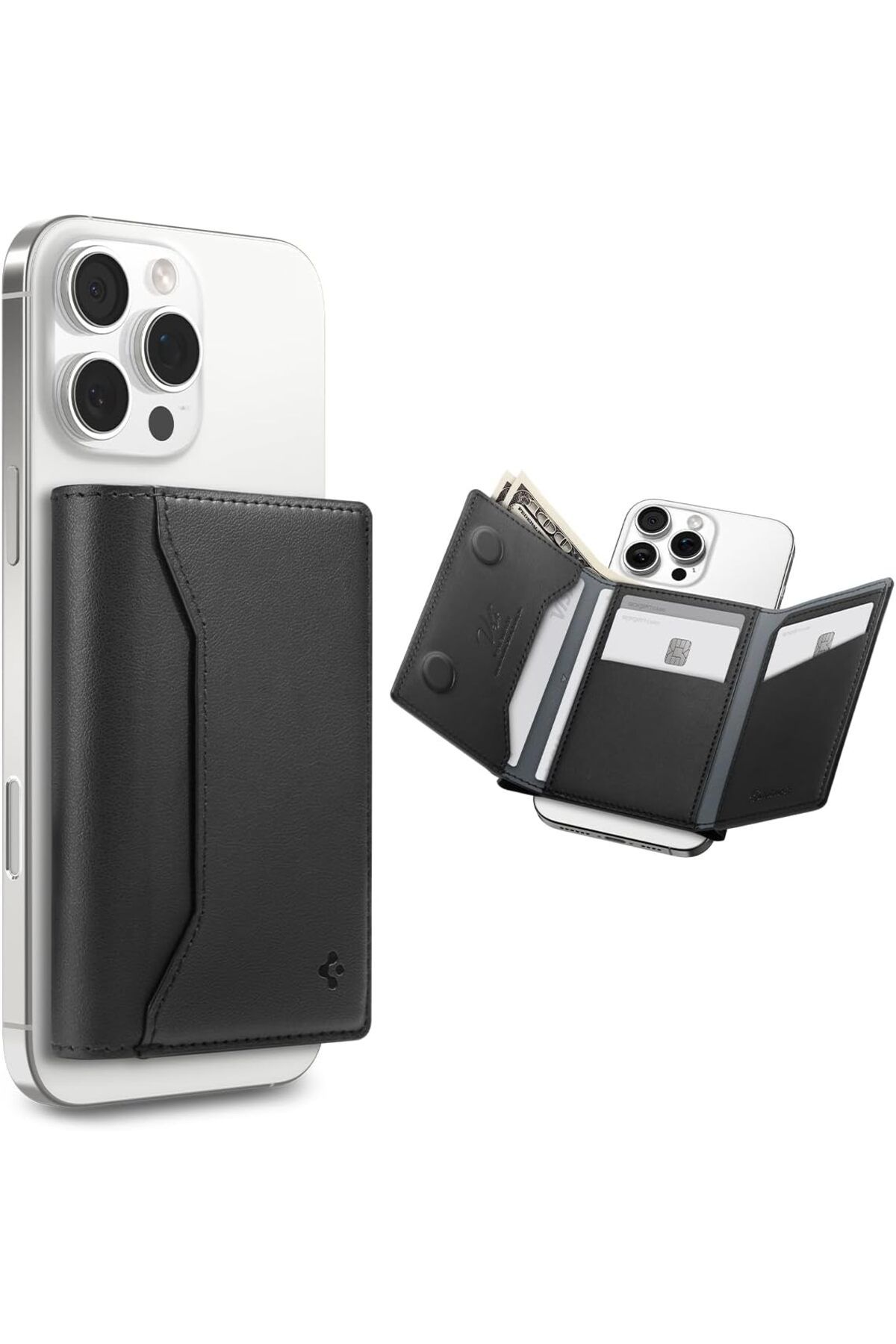 Spigen-Valentinus S MagFit Magnetic Card Holder 7-Cards Cash Trifold Stand MagSafe compatible  Black 1