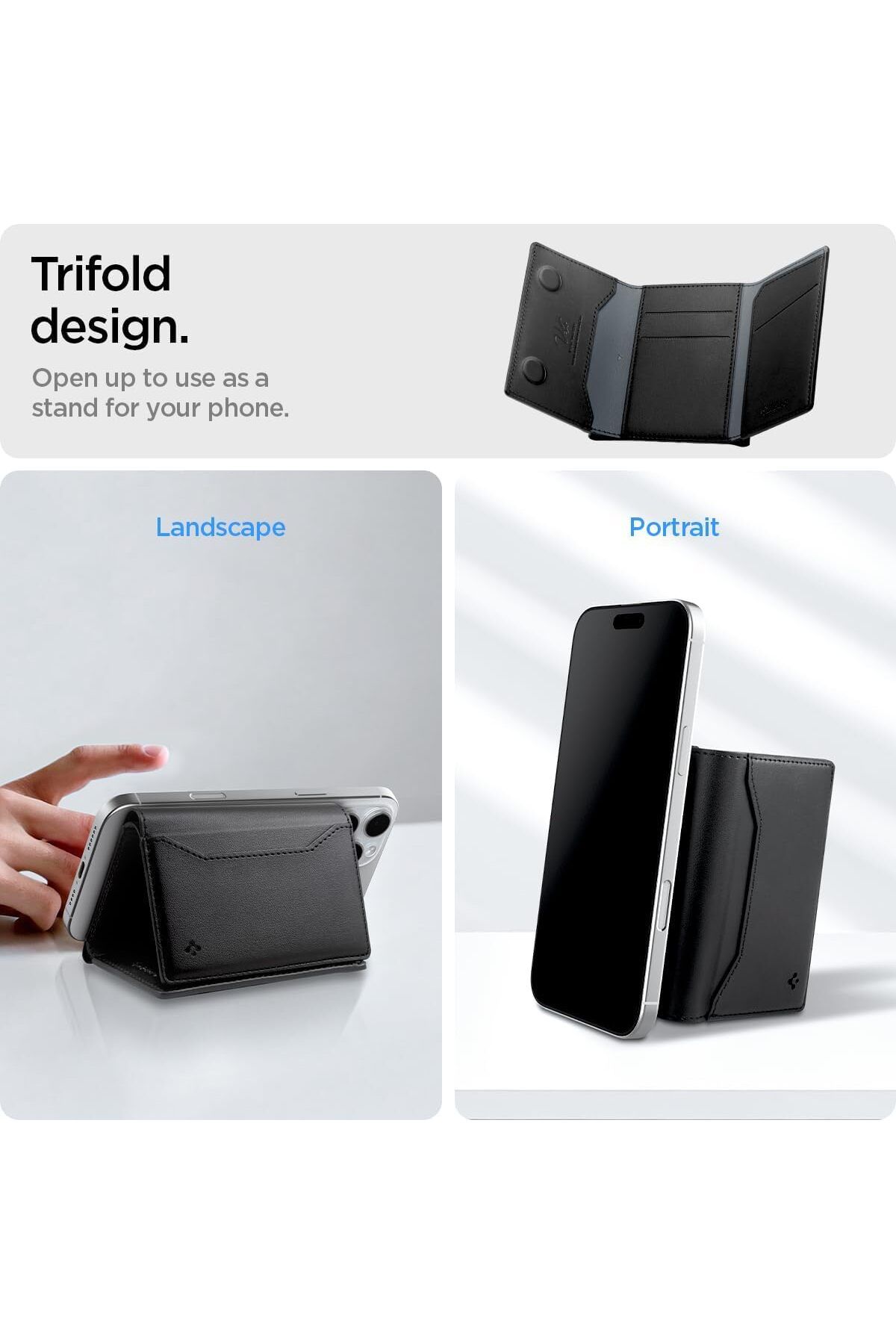 Spigen-Valentinus S MagFit Magnetic Card Holder 7-Cards Cash Trifold Stand MagSafe compatible  Black 5