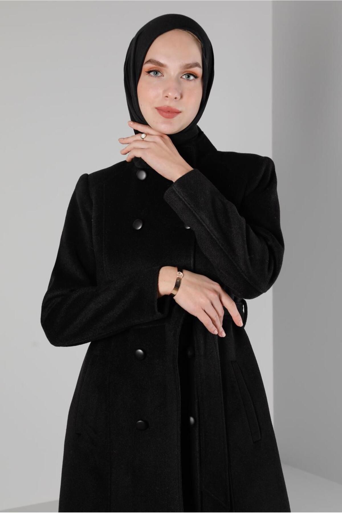 مانتو کمربند دکمه دار 90376 Alvina