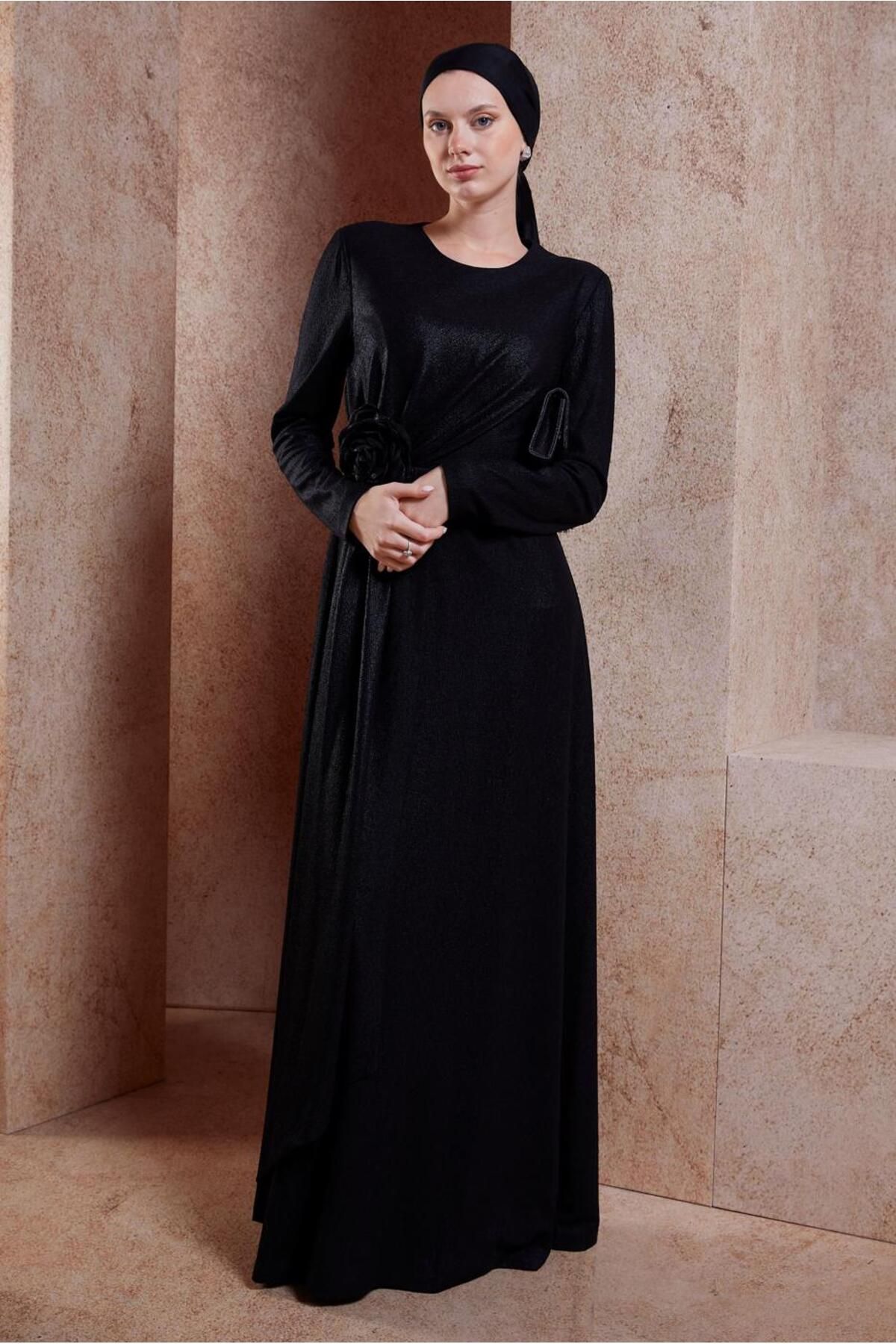 لباس شب با جزئیات گل 50421 Alvina