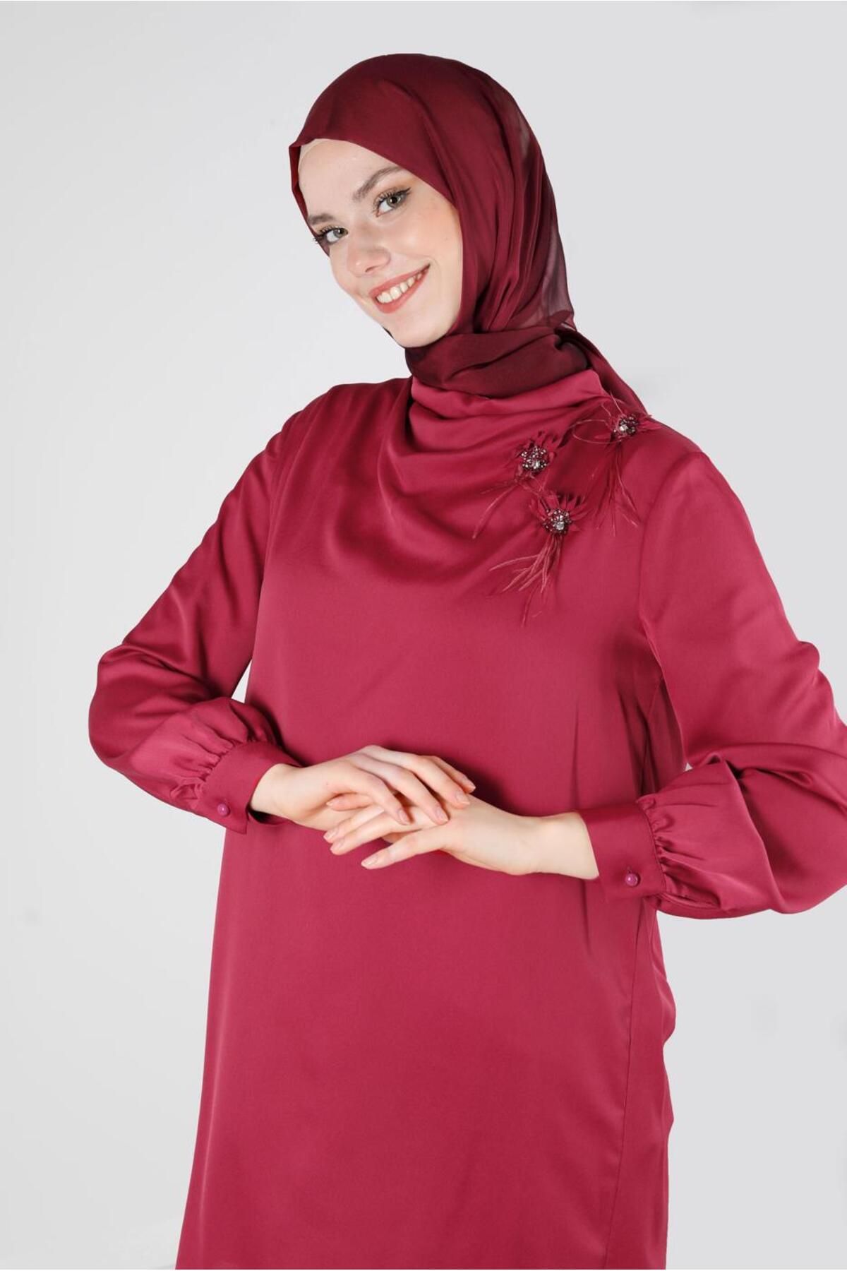 تونیک ساتن با اکسسوری گل 43515 Alvina