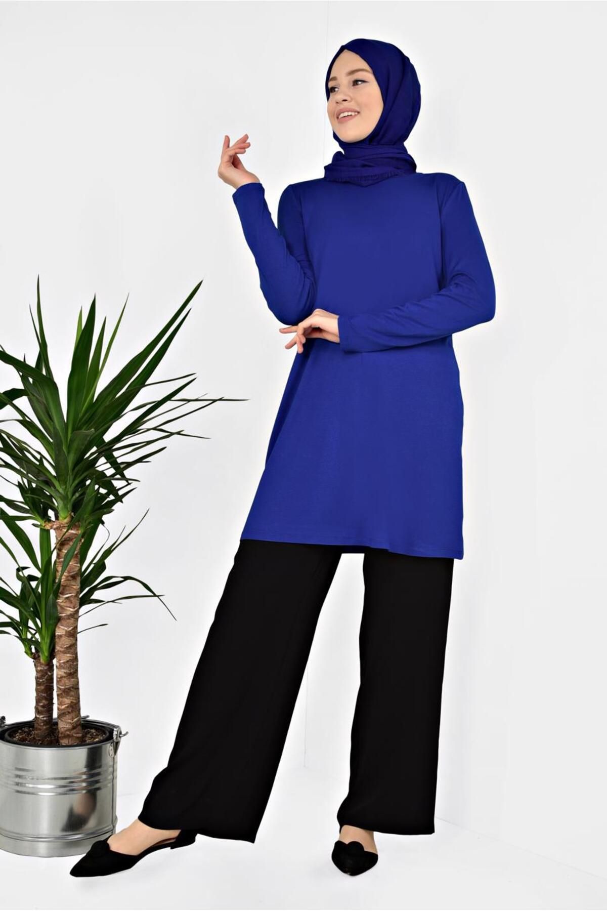 تونیک پوشیده آبی زنانه یقه گرد 4037 آلوینا Alvina