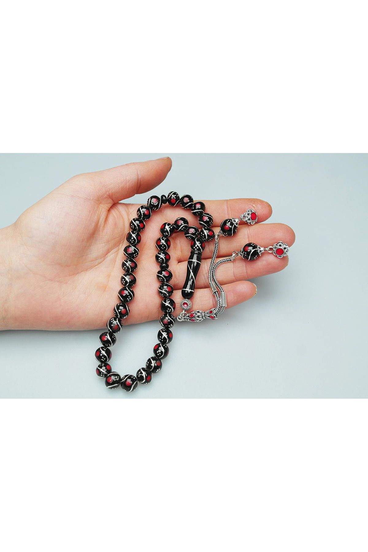 Skygo-Oltu Stone Triple Fountain Nightingale Red Embroidered Rosary 3