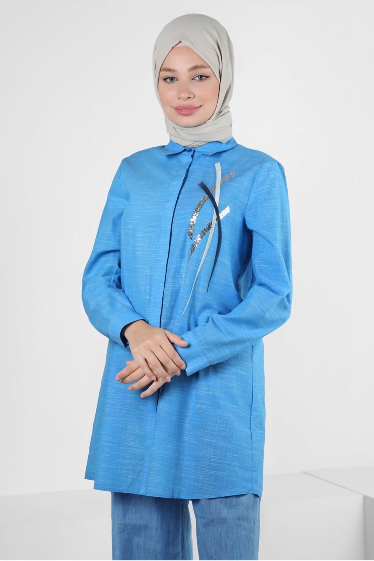 تونیک یقه پیراهن پولک دار با جزئیات 43925 Alvina