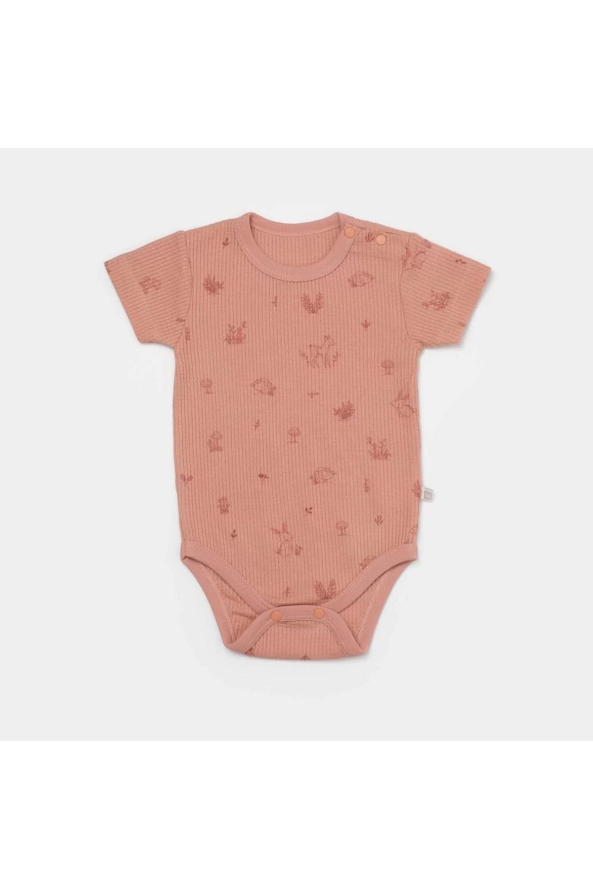 Mu Art Ahşap Waffle Deer And Bird Kısa Kol Body Ekru Rose