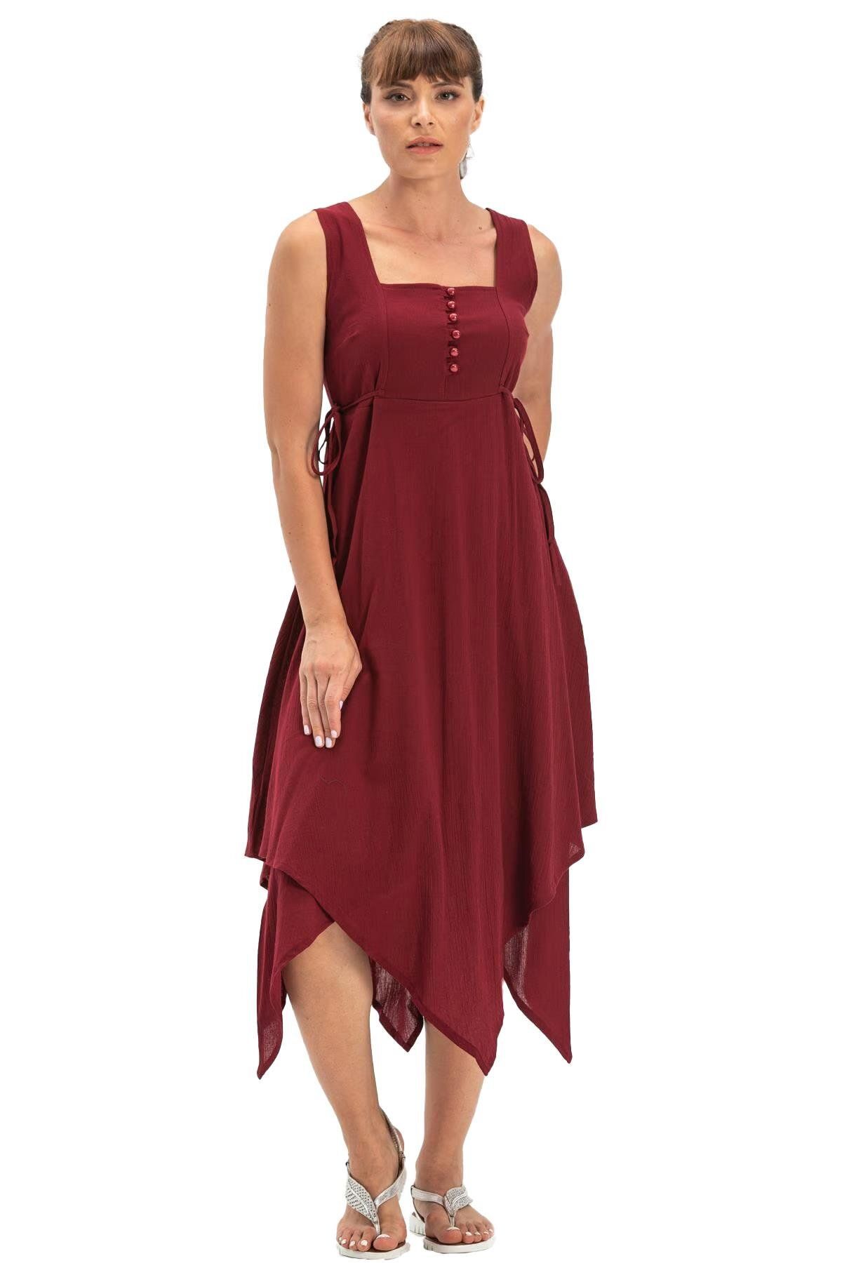 پیراهن قرمز زنانه لباس بدون آستین شیله پارچه مثلثی لایه میدی Claret Red Brd Eliş Şile Bezi